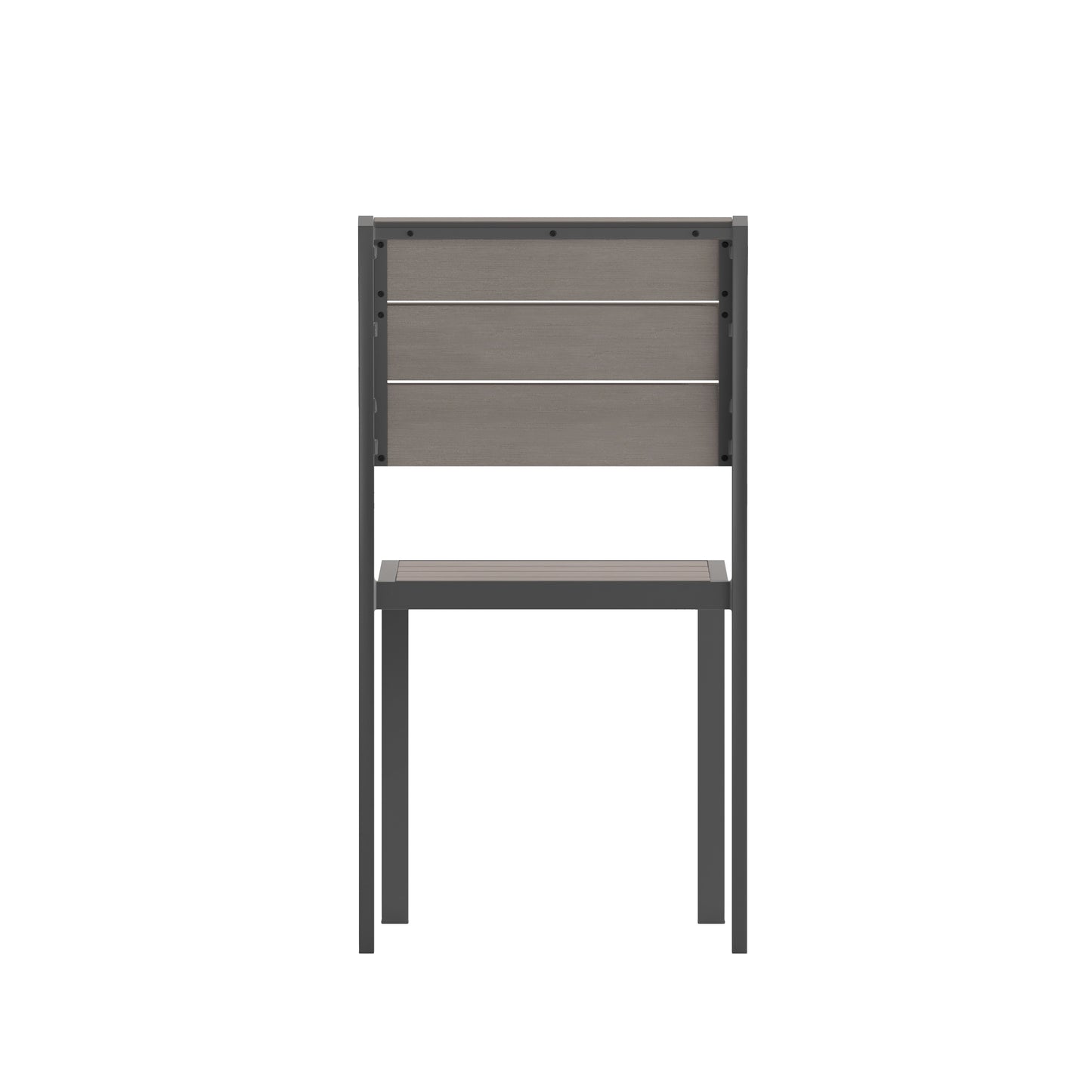 Finch Commercial Grade Armless Patio Chair, Stackable Side Chair with Faux Teak Poly Slats and Metal Frame, Gray/Gray Gray