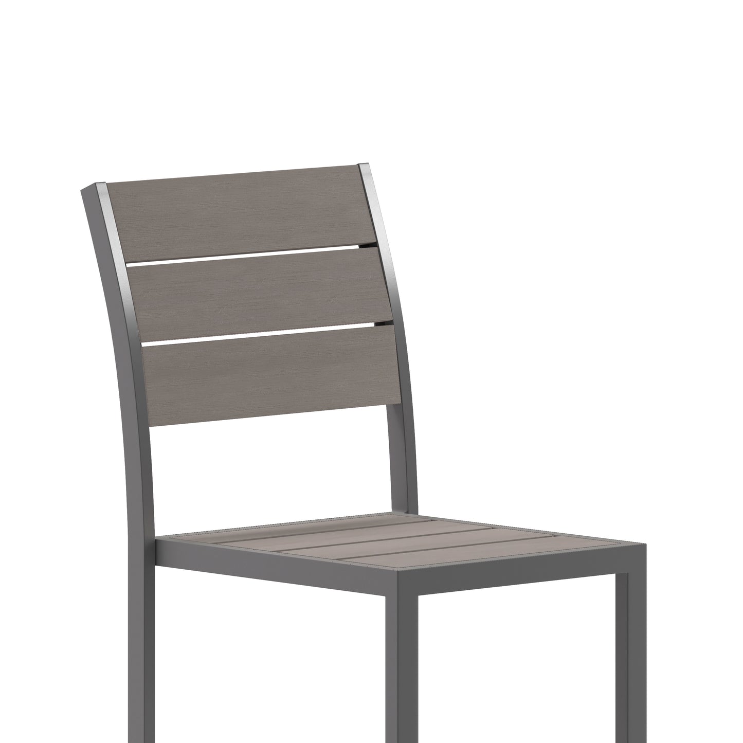 Finch Commercial Grade Armless Patio Chair, Stackable Side Chair with Faux Teak Poly Slats and Metal Frame, Gray/Gray Gray