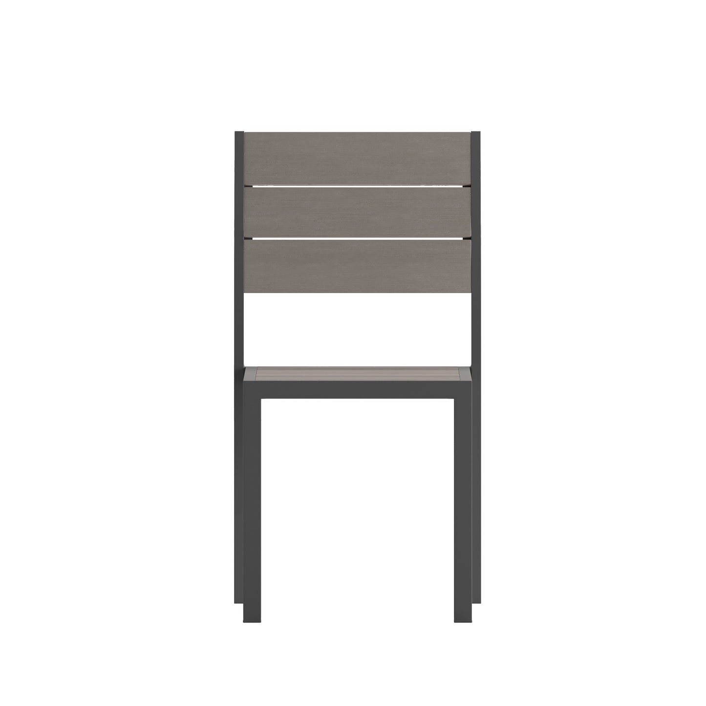 Finch Commercial Grade Armless Patio Chair, Stackable Side Chair with Faux Teak Poly Slats and Metal Frame, Gray/Gray Gray