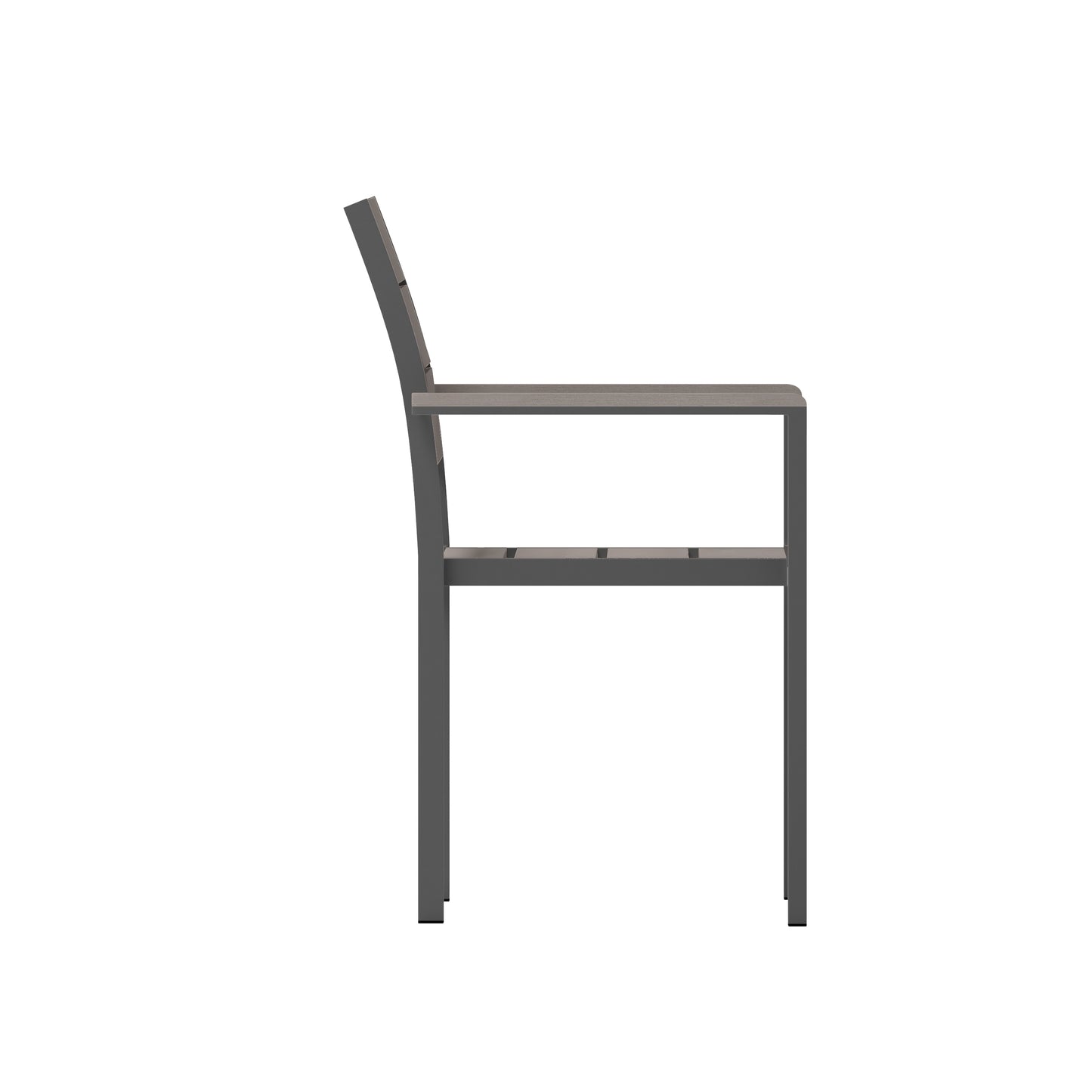 Finch Commercial Grade Patio Chair with Arms, Stackable Side Chair with Faux Teak Poly Slats and Metal Frame, Gray/Gray Gray