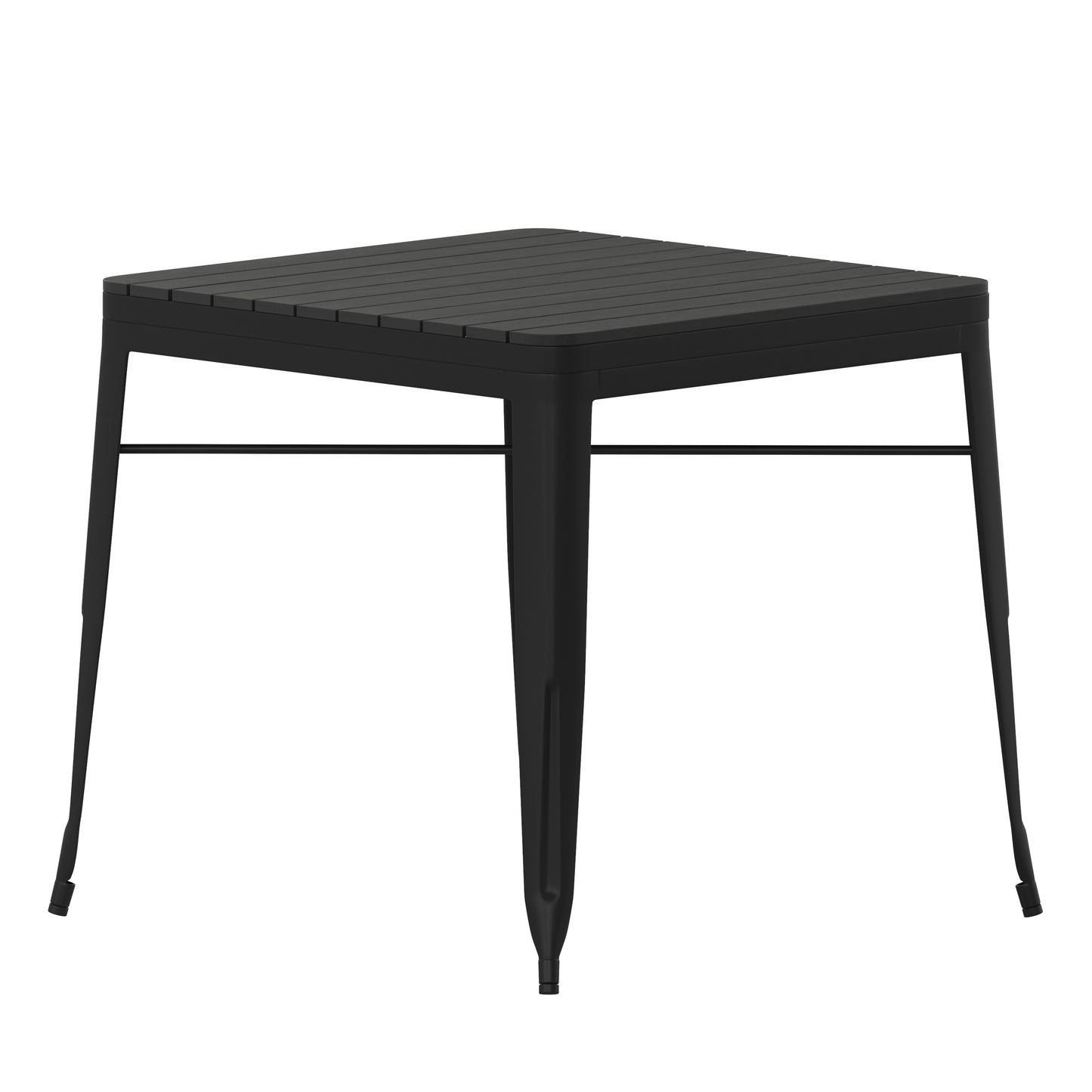 Helvey 31.5" Square Commercial Grade Indoor/Outdoor Black Steel Patio Dining Table for 4 with Black Poly Resin Slatted Top Black Top/Black Frame