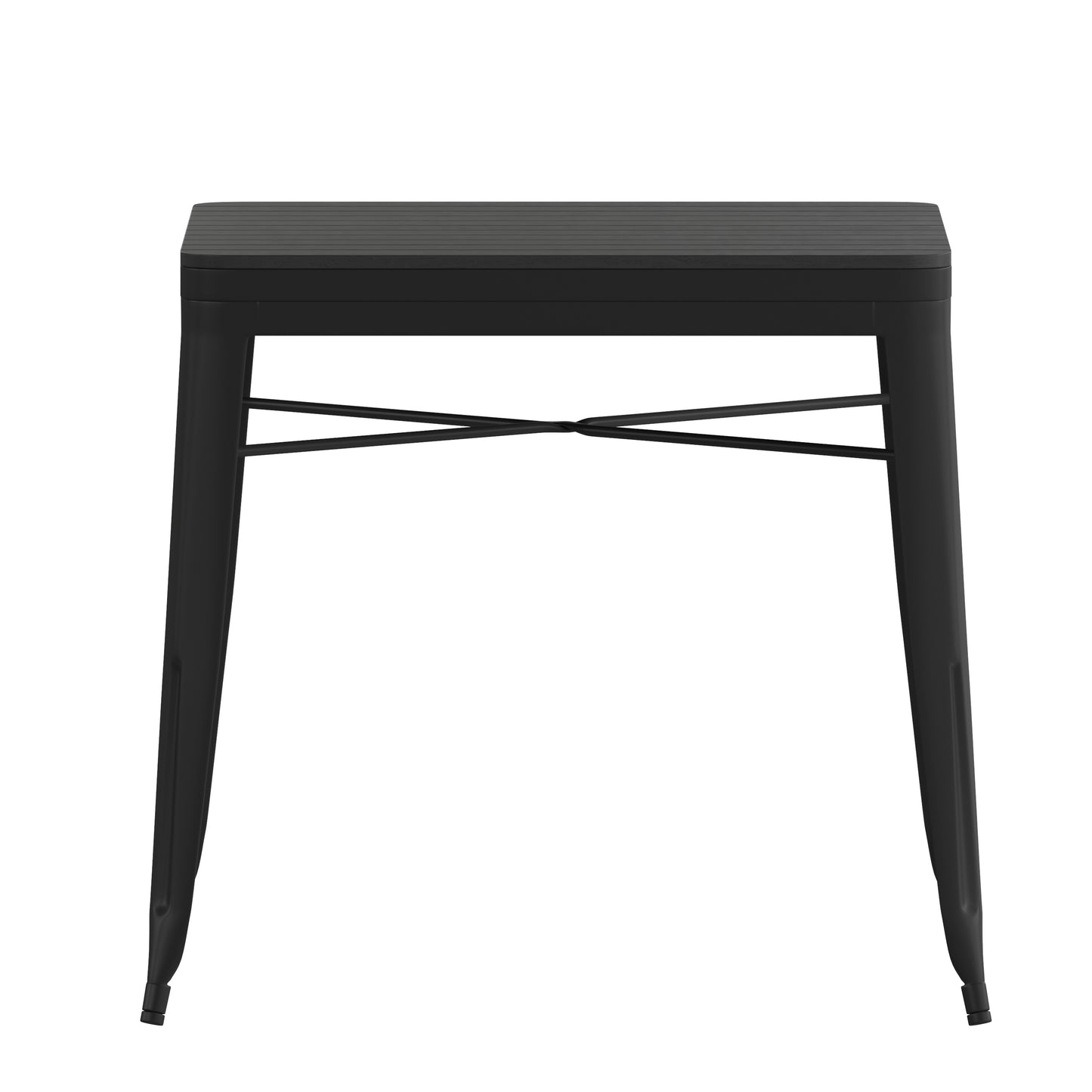 Helvey 31.5" Square Commercial Grade Indoor/Outdoor Black Steel Patio Dining Table for 4 with Black Poly Resin Slatted Top Black Top/Black Frame
