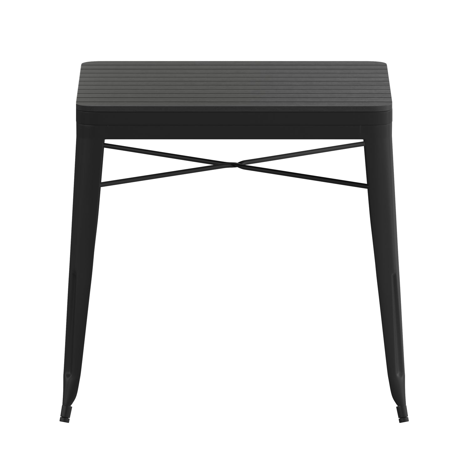 Helvey 31.5" Square Commercial Grade Indoor/Outdoor Black Steel Patio Dining Table for 4 with Black Poly Resin Slatted Top Black Top/Black Frame