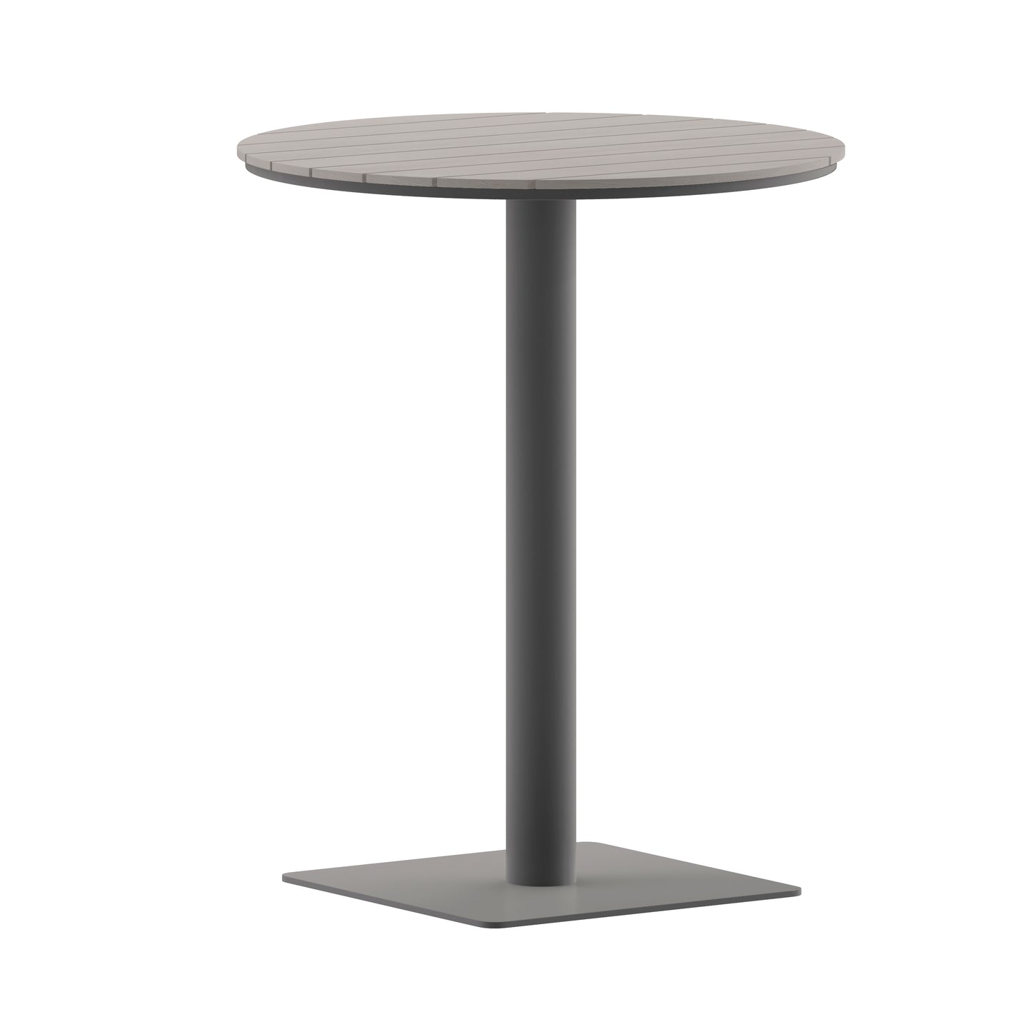 Finch Commercial Grade Round 24" Table with Faux Teak Poly Slats and Steel Frame, Gray/Gray Gray Top/Gray Frame