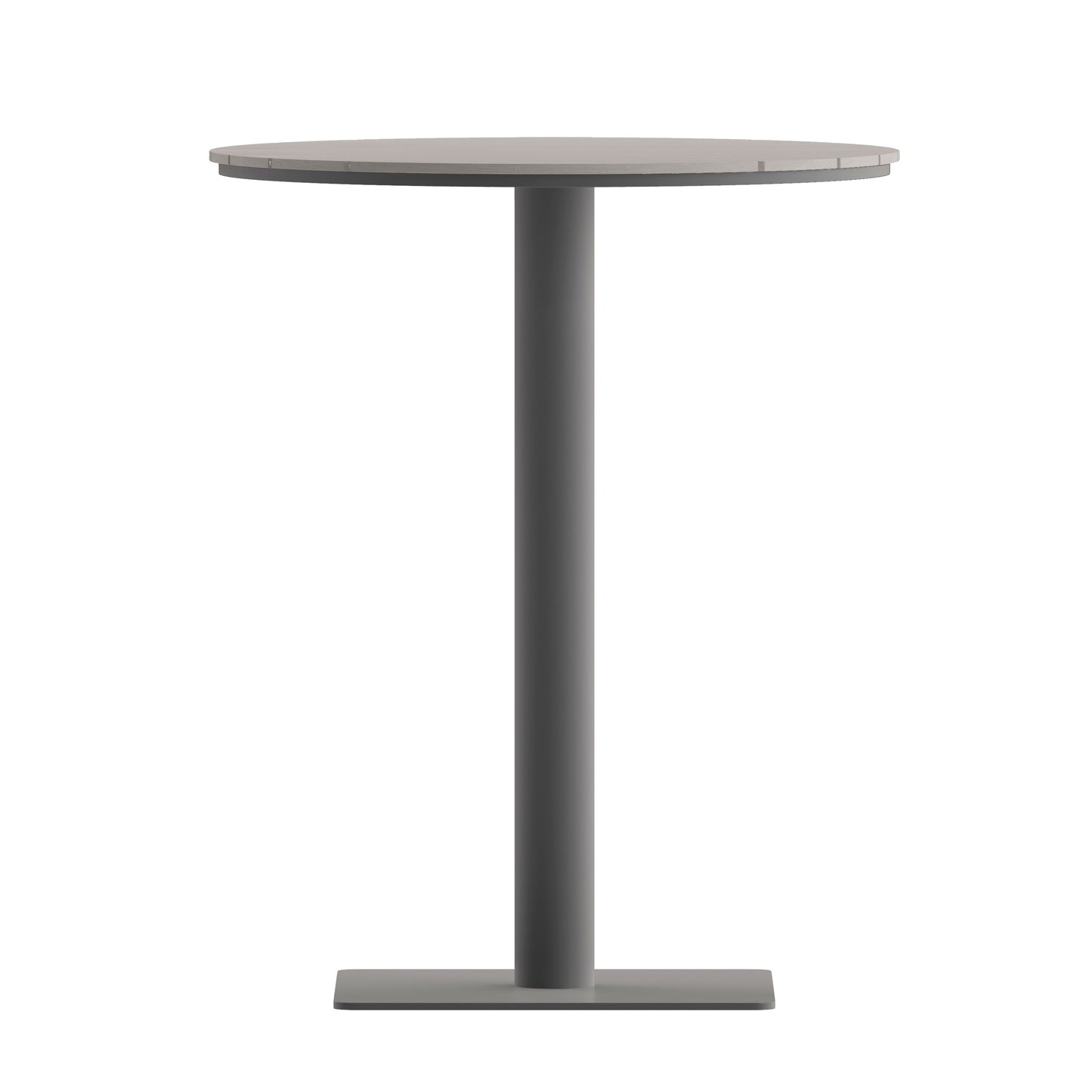 Finch Commercial Grade Round 24" Table with Faux Teak Poly Slats and Steel Frame, Gray/Gray Gray Top/Gray Frame