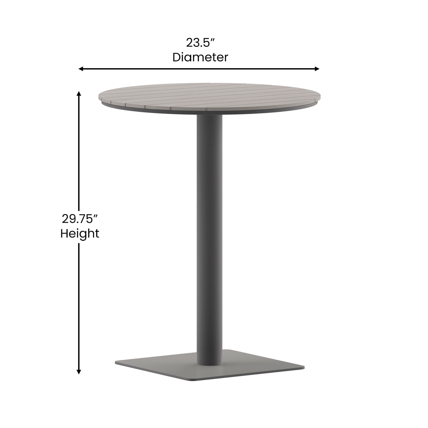 Finch Commercial Grade Round 24" Table with Faux Teak Poly Slats and Steel Frame, Gray/Gray Gray Top/Gray Frame