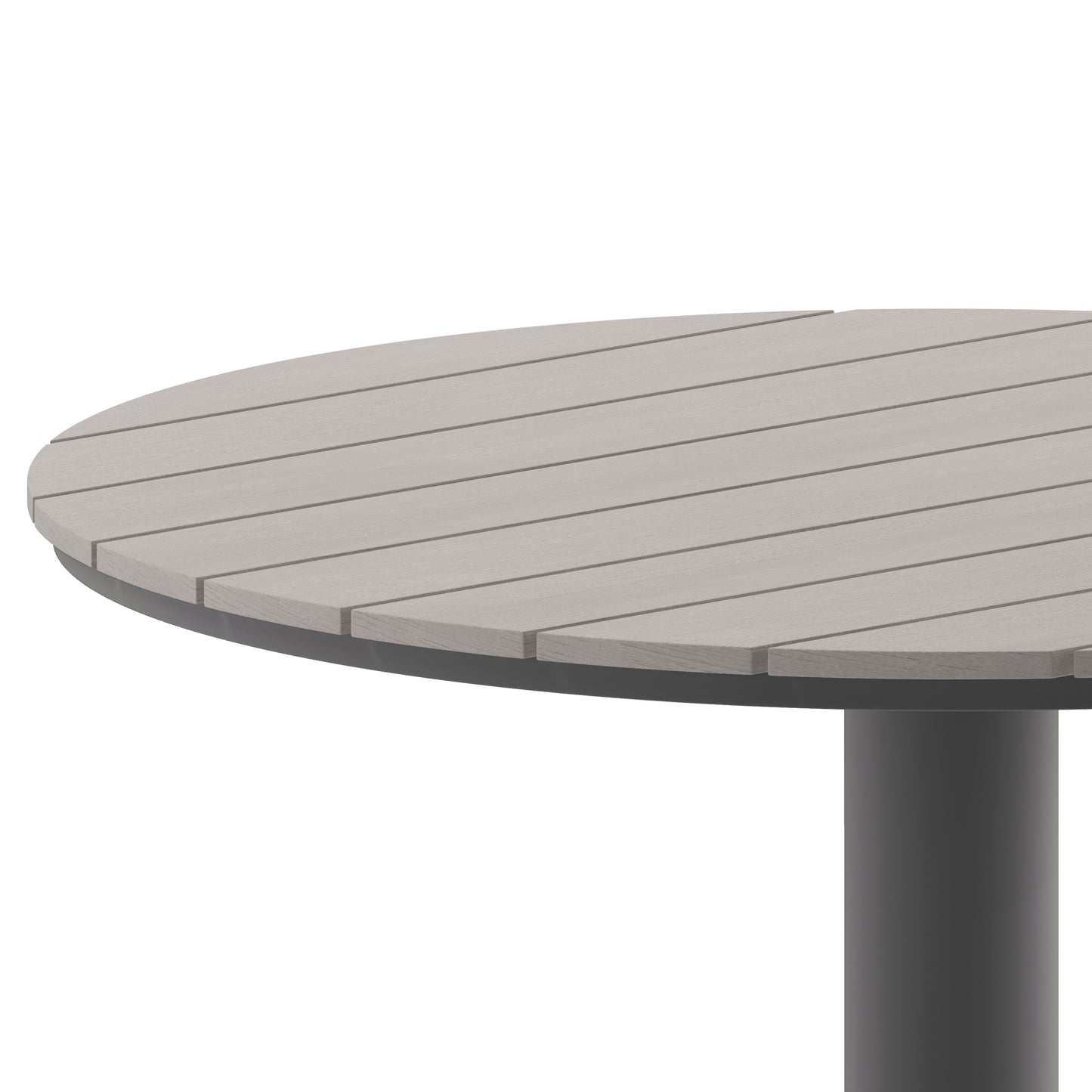 Finch Commercial Grade Round 24" Table with Faux Teak Poly Slats and Steel Frame, Gray/Gray Gray Top/Gray Frame
