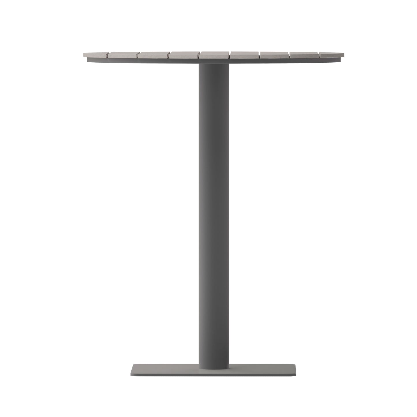Finch Commercial Grade Round 24" Table with Faux Teak Poly Slats and Steel Frame, Gray/Gray Gray Top/Gray Frame