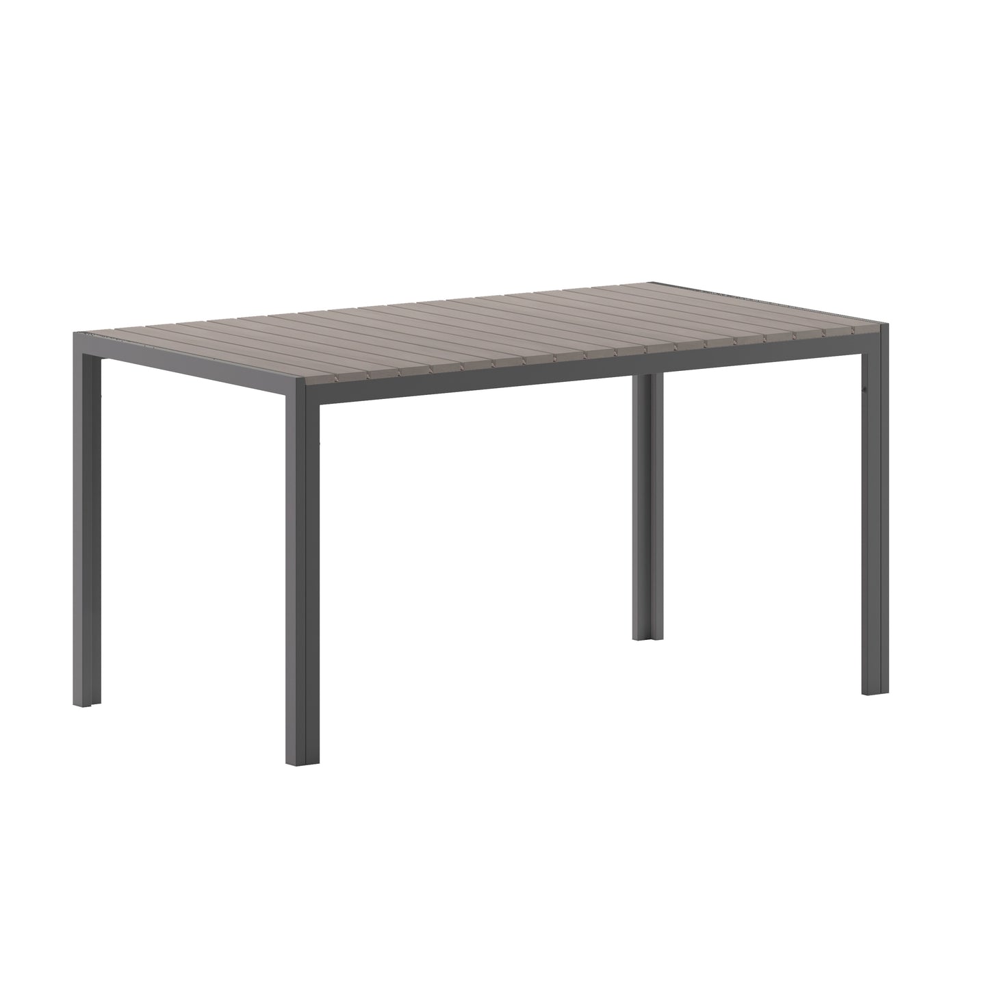 Finch Commercial Grade Outdoor Dining Table 55" x 31" with Faux Teak Poly Slats and Metal Frame, Gray/Gray Gray Top/Gray Frame
