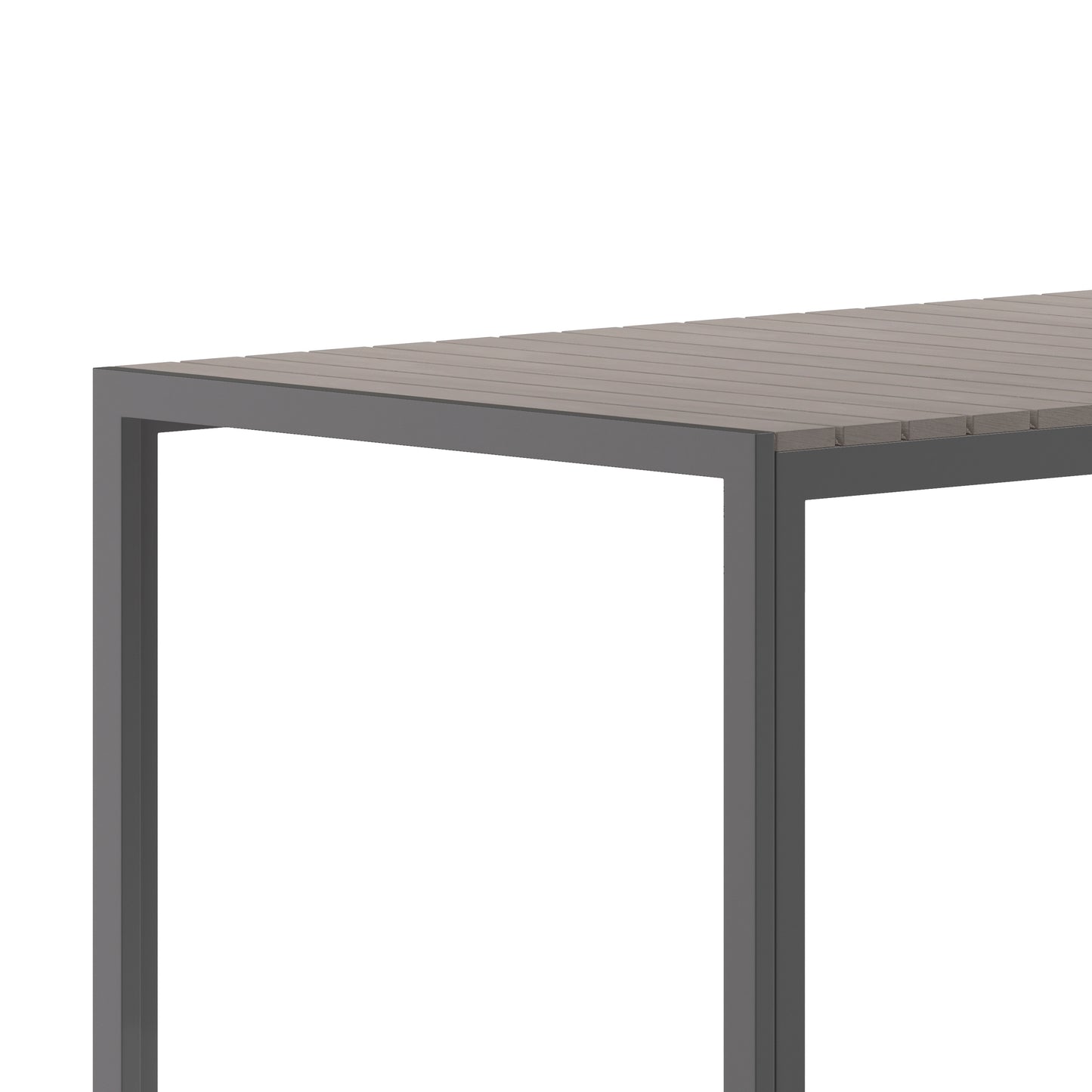 Finch Commercial Grade Outdoor Dining Table 55" x 31" with Faux Teak Poly Slats and Metal Frame, Gray/Gray Gray Top/Gray Frame