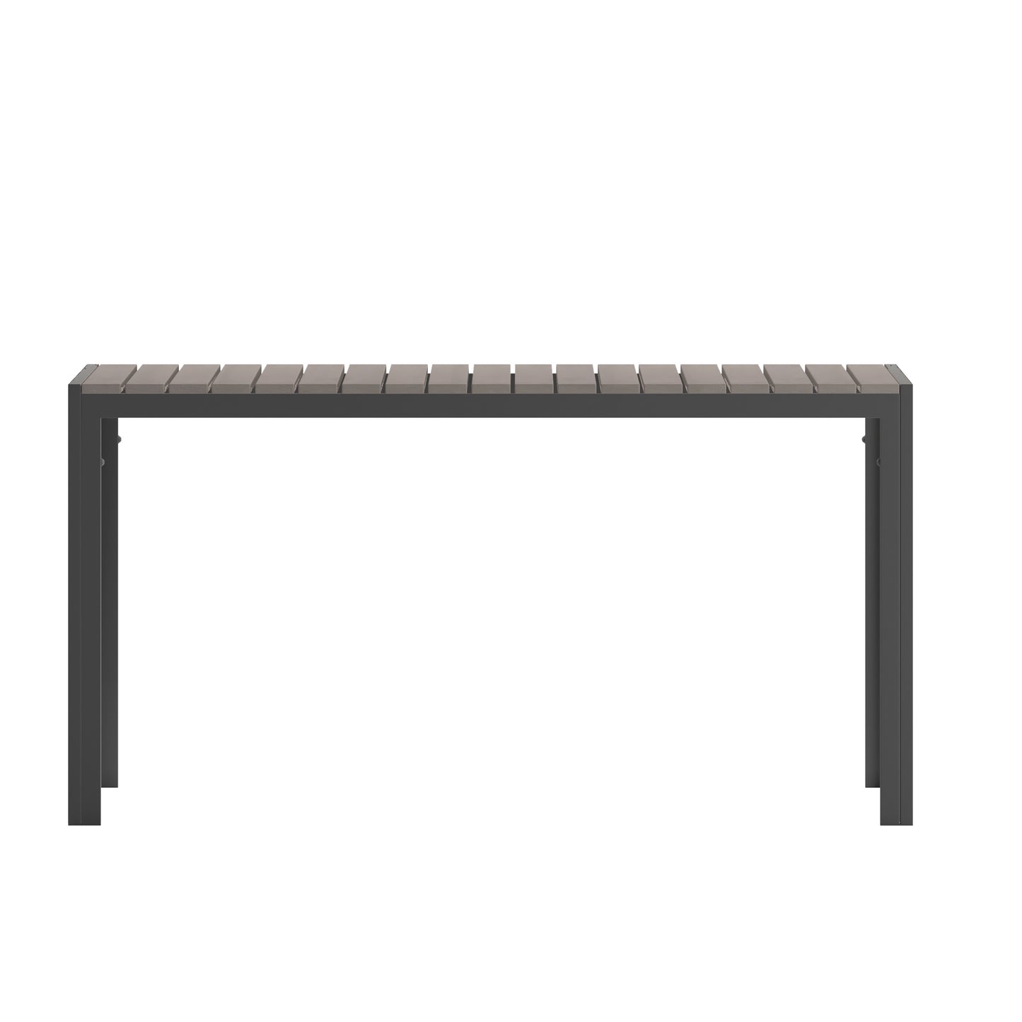 Finch Commercial Grade Outdoor Dining Table 55" x 31" with Faux Teak Poly Slats and Metal Frame, Gray/Gray Gray Top/Gray Frame