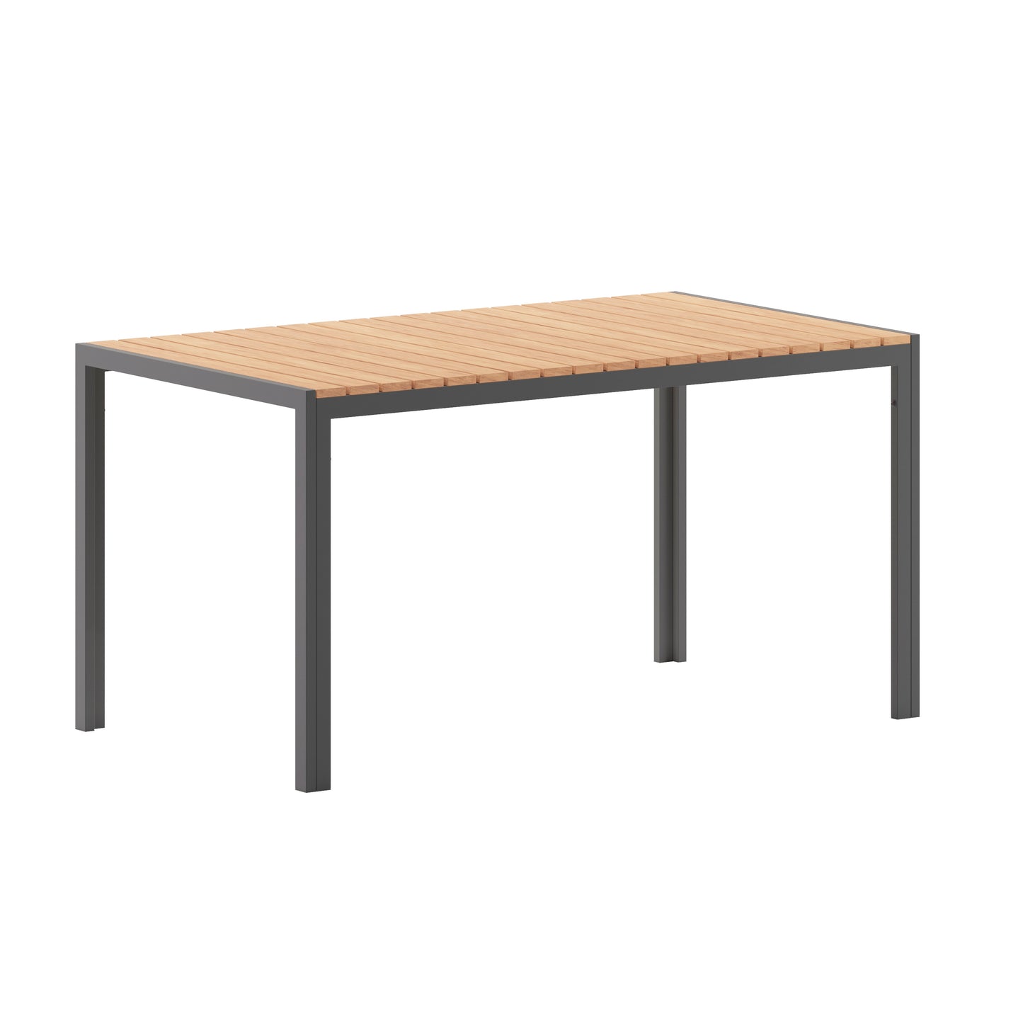 Finch Commercial Grade Outdoor Dining Table 55" x 31" with Faux Teak Poly Slats and Metal Frame, Natural/Gray Natural Top/Gray Frame