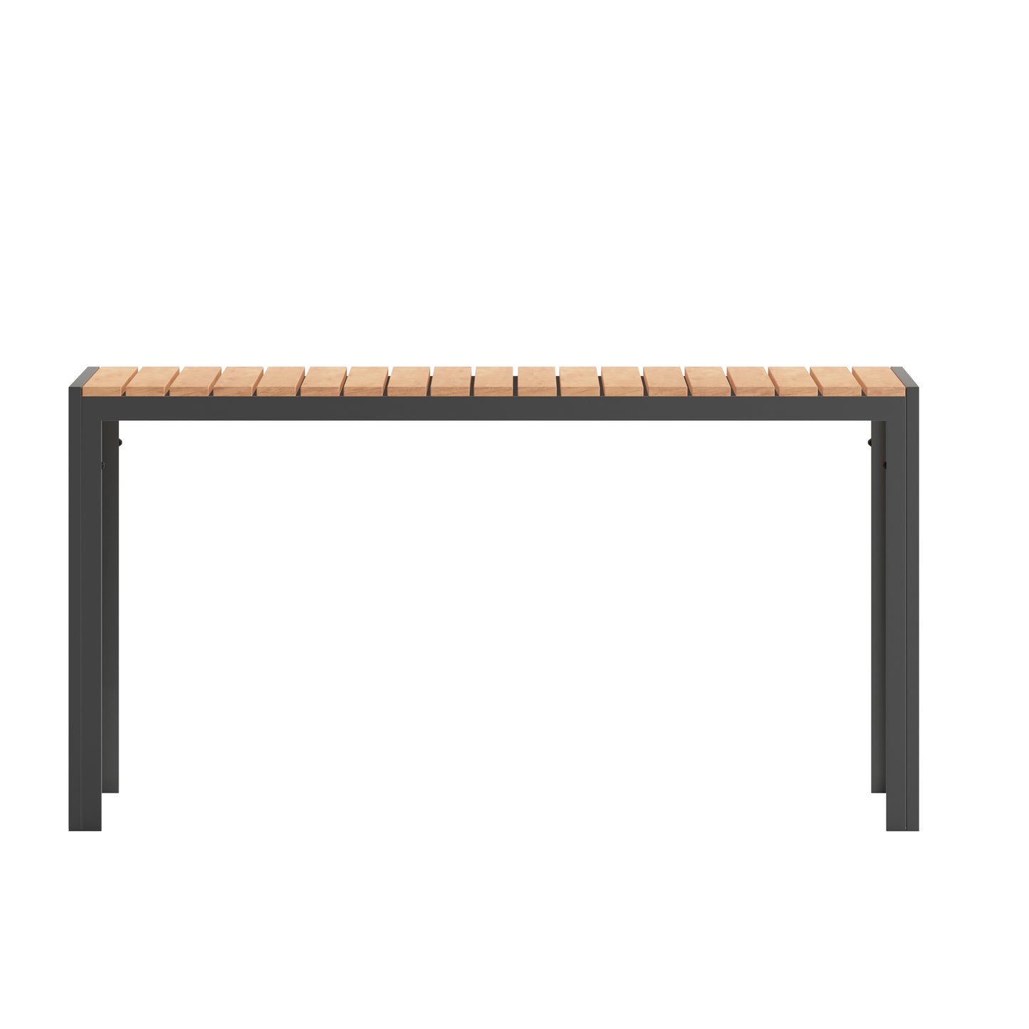 Finch Commercial Grade Outdoor Dining Table 55" x 31" with Faux Teak Poly Slats and Metal Frame, Natural/Gray Natural Top/Gray Frame