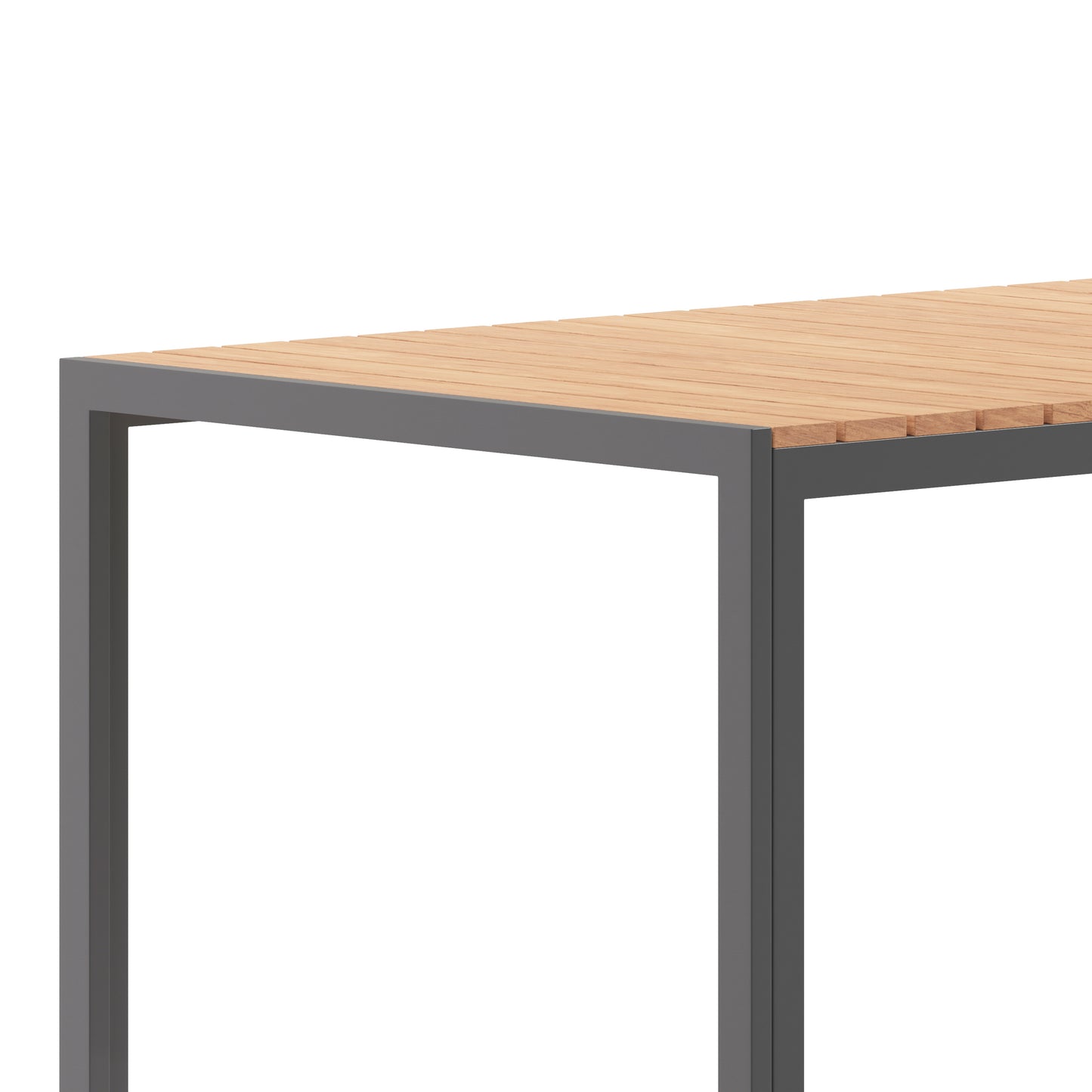 Finch Commercial Grade Outdoor Dining Table 55" x 31" with Faux Teak Poly Slats and Metal Frame, Natural/Gray Natural Top/Gray Frame