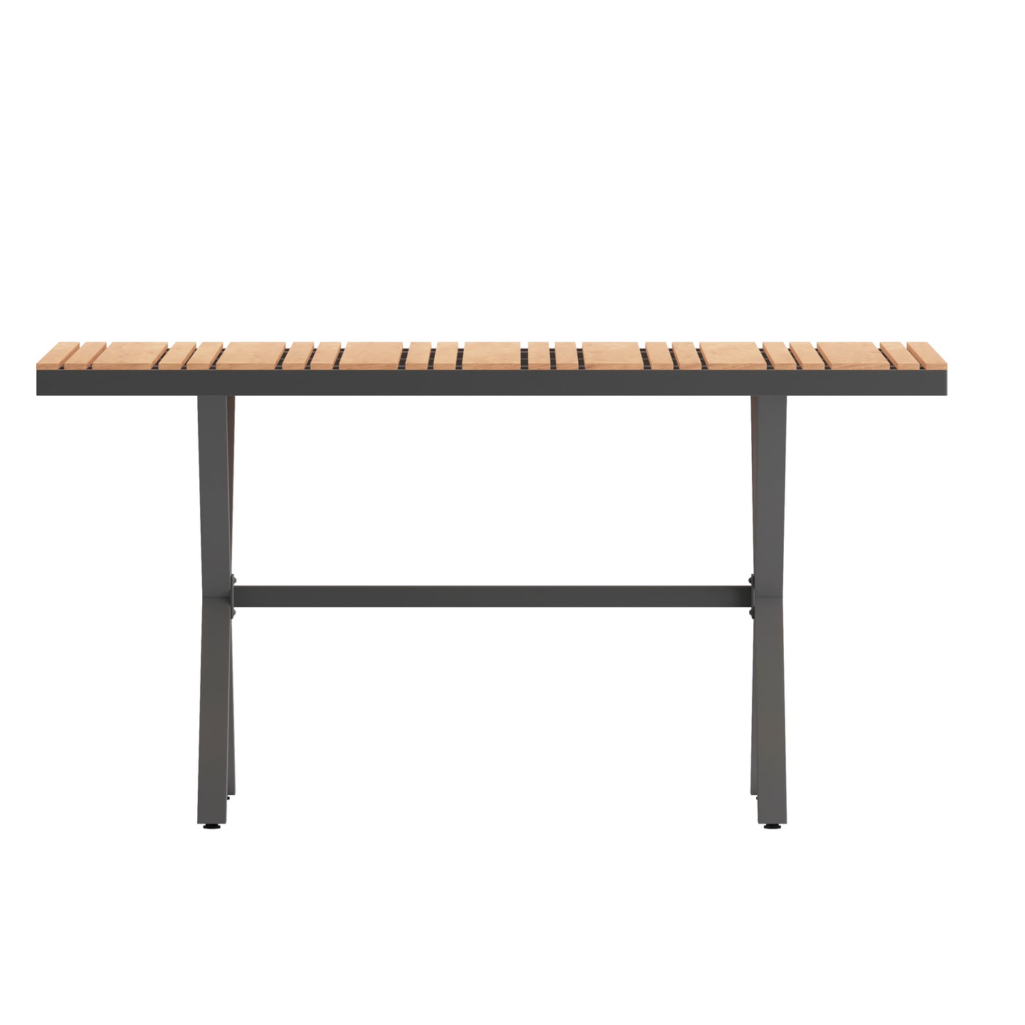 Finch Commercial Grade X-Frame Outdoor Dining Table 59" x 35.5" with Faux Teak Poly Slats and Metal Frame, Natural/Gray Natural Top/Gray Frame