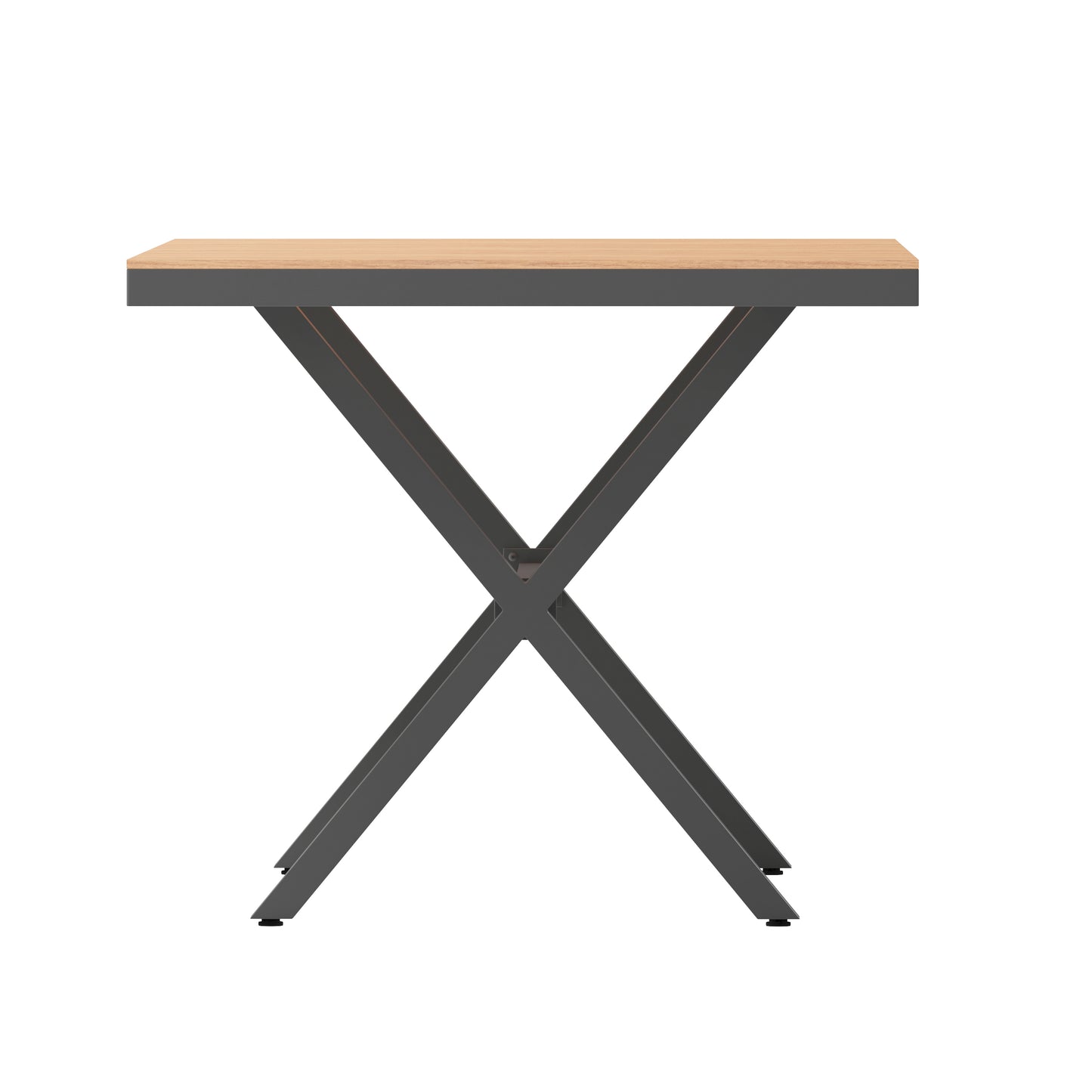 Finch Commercial Grade X-Frame Outdoor Dining Table 59" x 35.5" with Faux Teak Poly Slats and Metal Frame, Natural/Gray Natural Top/Gray Frame