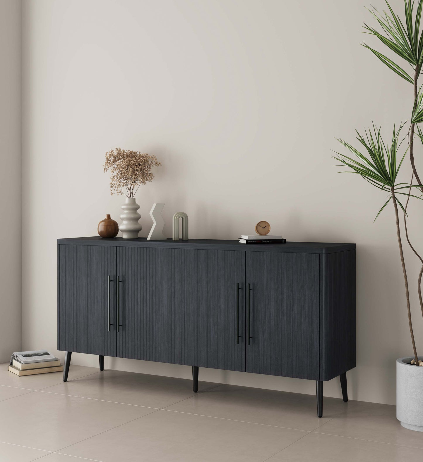 Jodie Mid-Century Modern Fluted Sideboard with Ample Storage and Shelving SB001