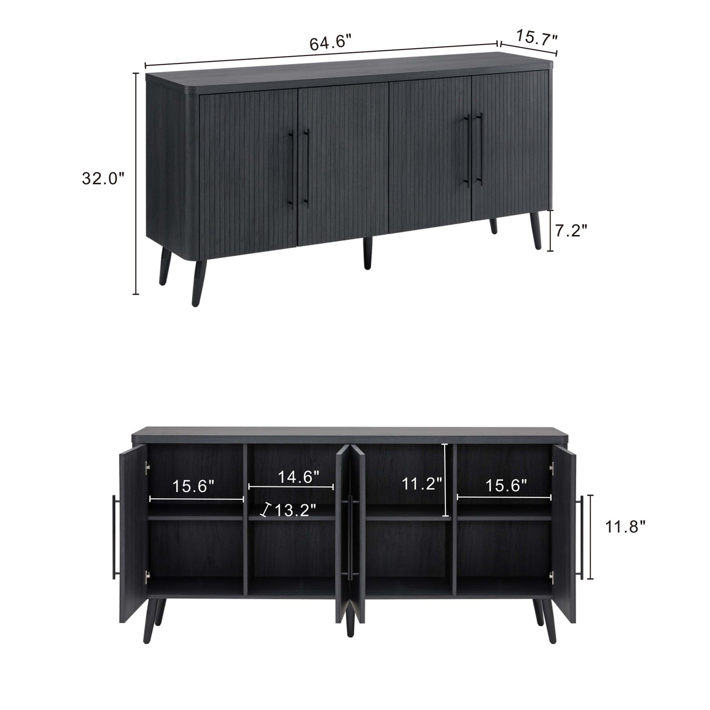 Jodie Mid-Century Modern Fluted Sideboard with Ample Storage and Shelving SB001