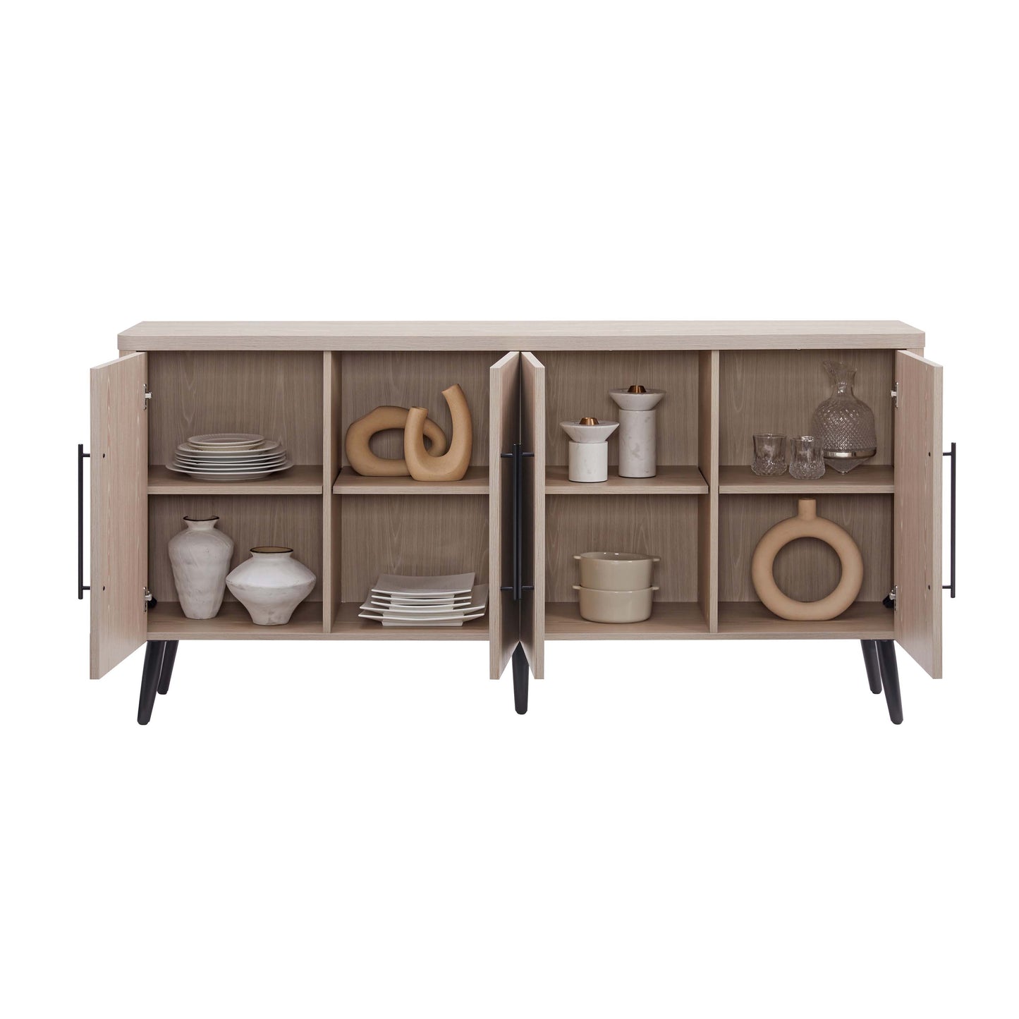 Jodie Mid-Century Modern Fluted Sideboard with Ample Storage and Shelving SB001
