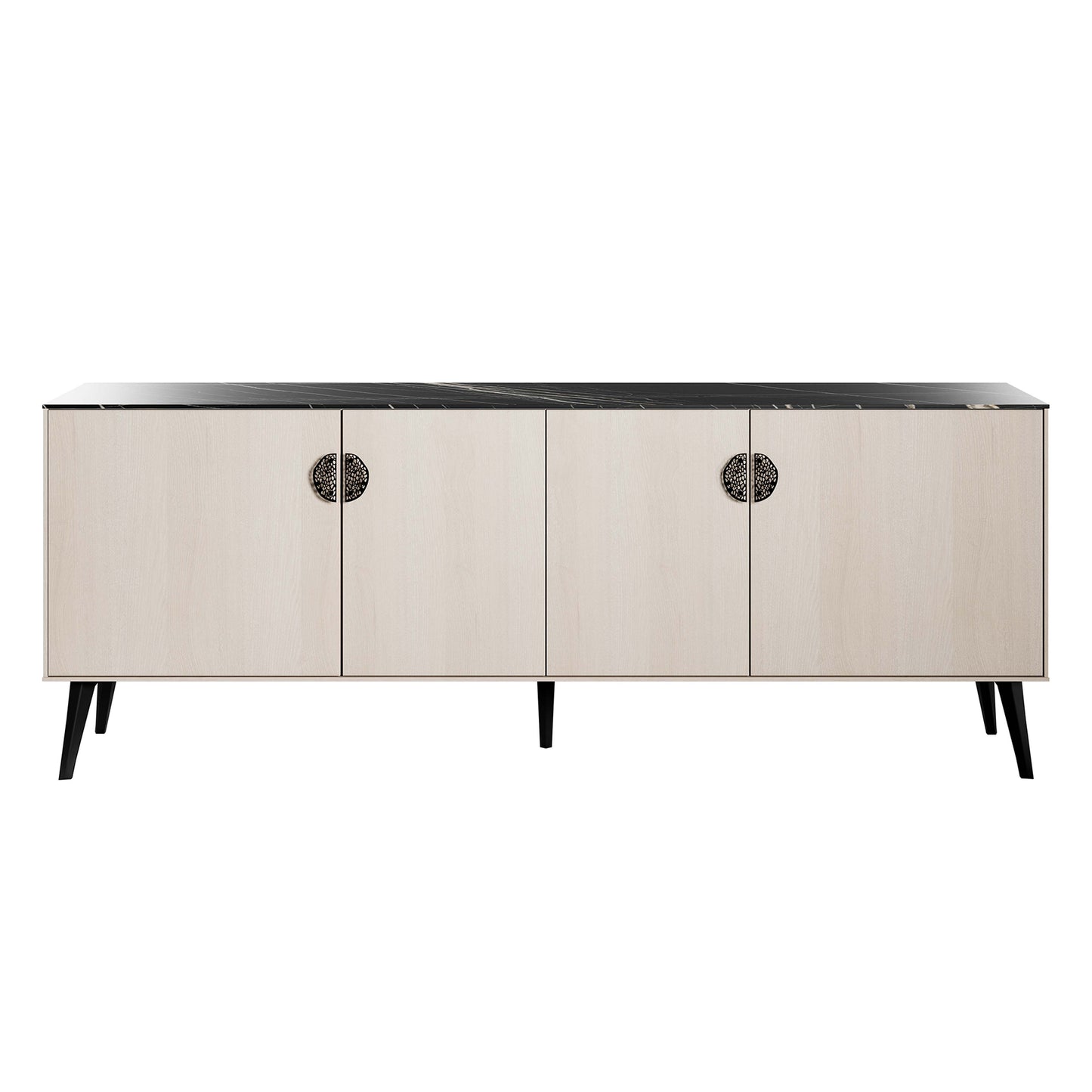 Manhattan Comfort Haley 78.7" Mid-Century Modern Sideboard in White and Black Marble SB002-WB