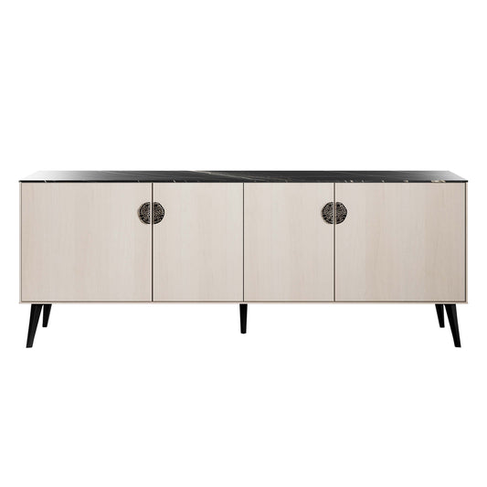 Manhattan Comfort Haley 78.7" Mid-Century Modern Sideboard in White and Black Marble SB002-WB