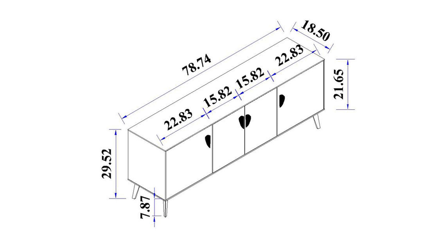 Manhattan Comfort Haley 78.7" Mid-Century Modern Sideboard in White and Black Marble SB002-WB