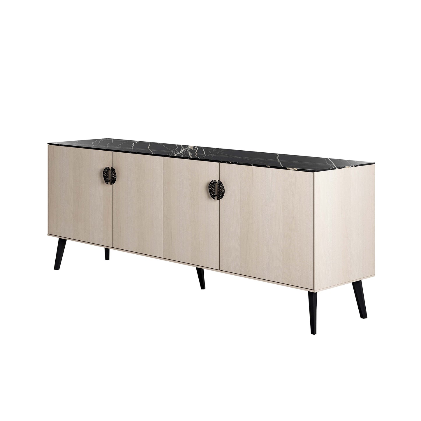 Manhattan Comfort Haley 78.7" Mid-Century Modern Sideboard in White and Black Marble SB002-WB