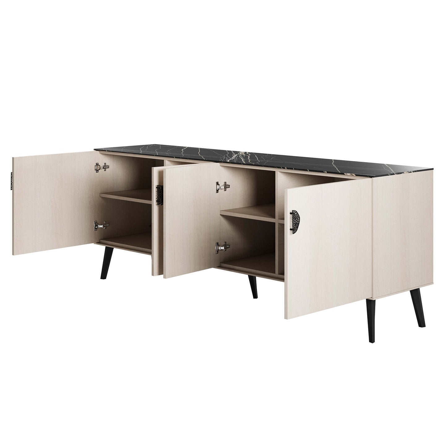 Manhattan Comfort Haley 78.7" Mid-Century Modern Sideboard in White and Black Marble SB002-WB
