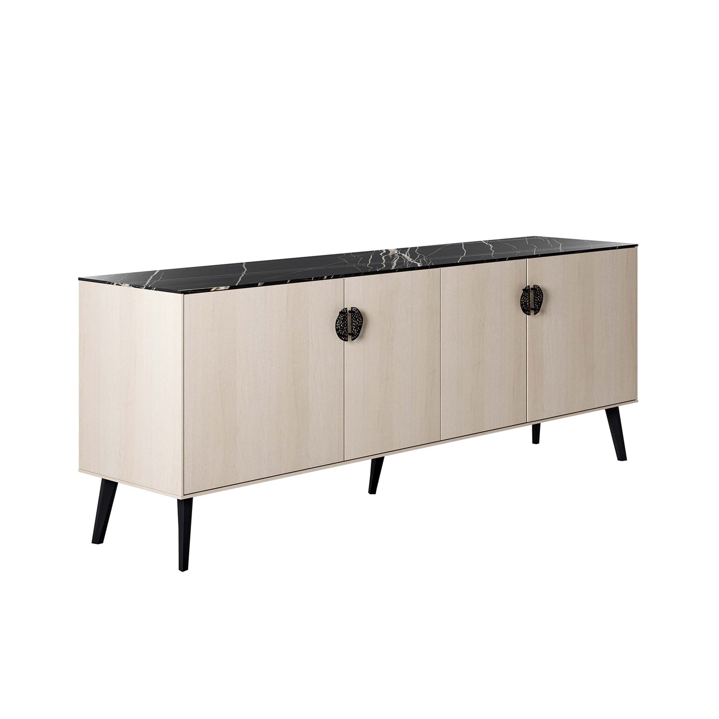 Manhattan Comfort Haley 78.7" Mid-Century Modern Sideboard in White and Black Marble SB002-WB