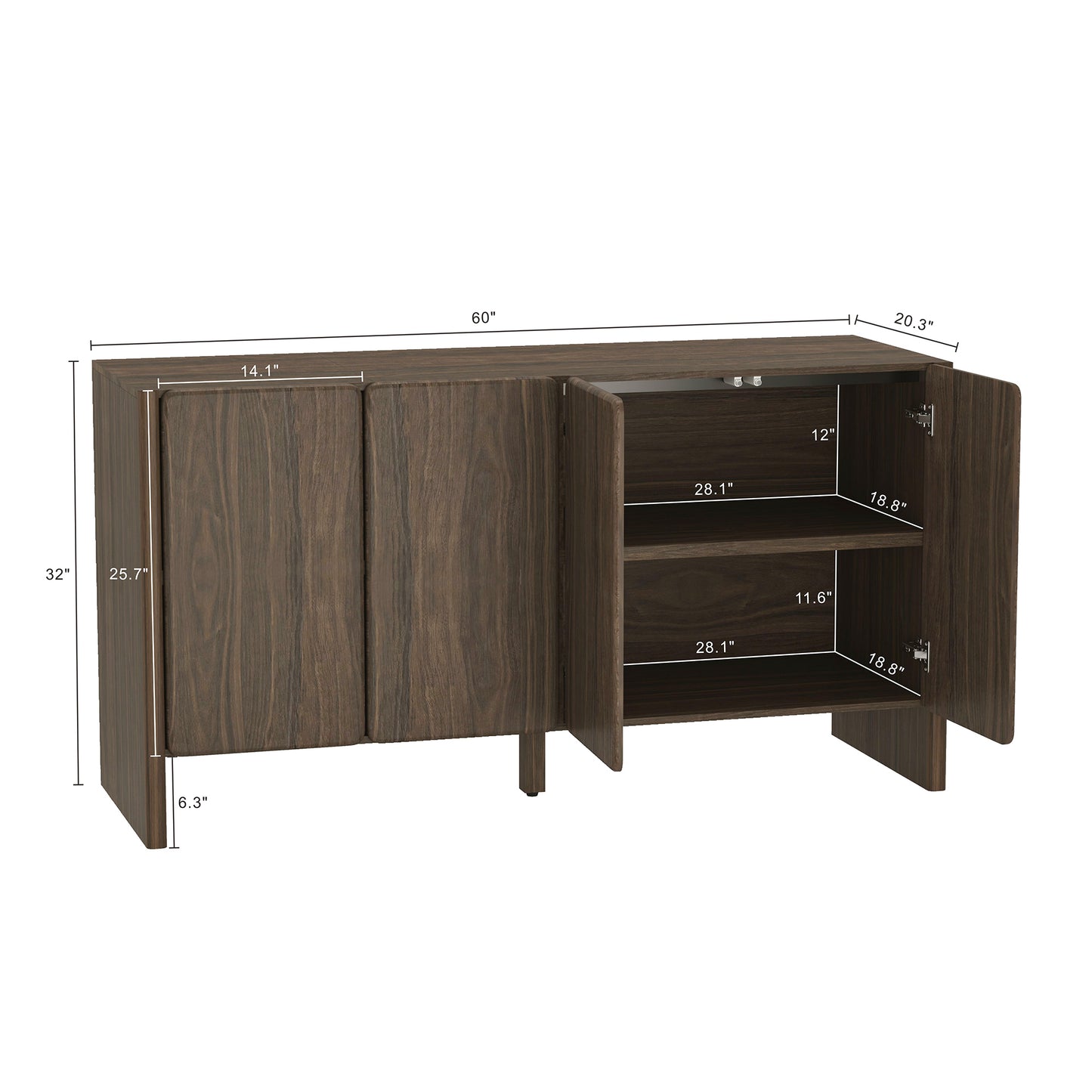 Linda Modern 60" Sideboard in Walnut Brown SB008-BR