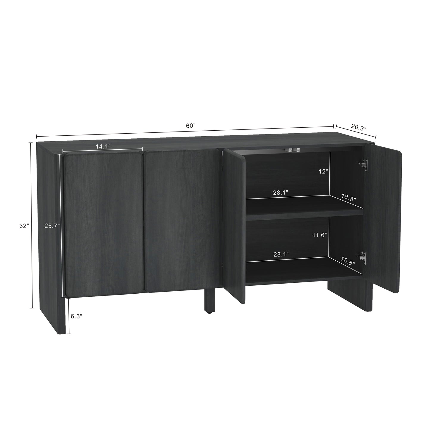 Linda Modern 60" Sideboard in Charcoal Gray SB008-GY