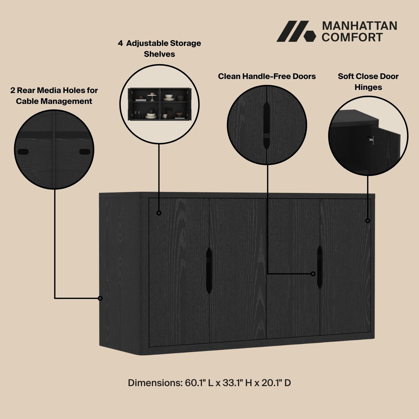 Rivington Modern 60" Sideboard in Black SB009-BK