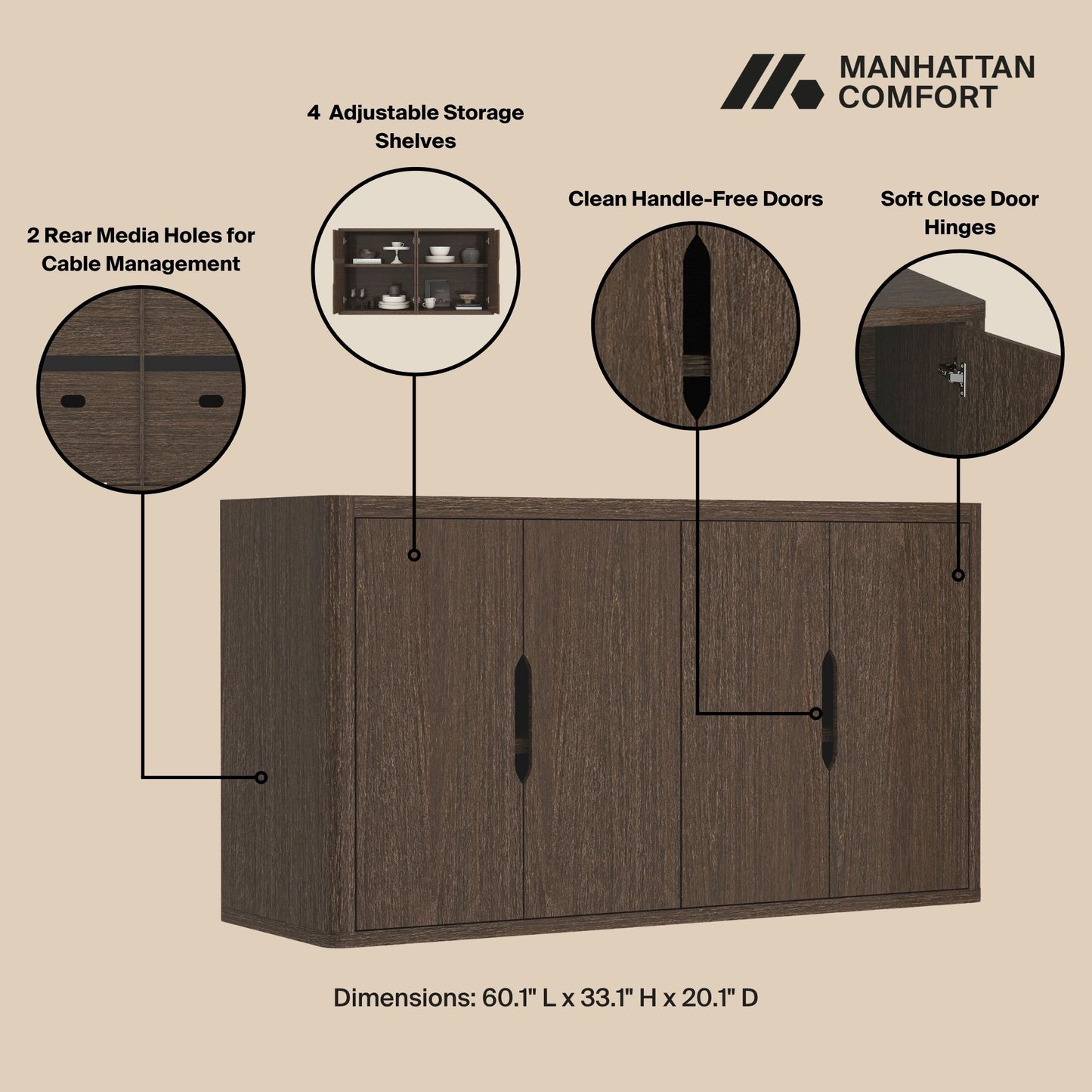 Rivington Modern 60" Sideboard in Walnut SB009-BR