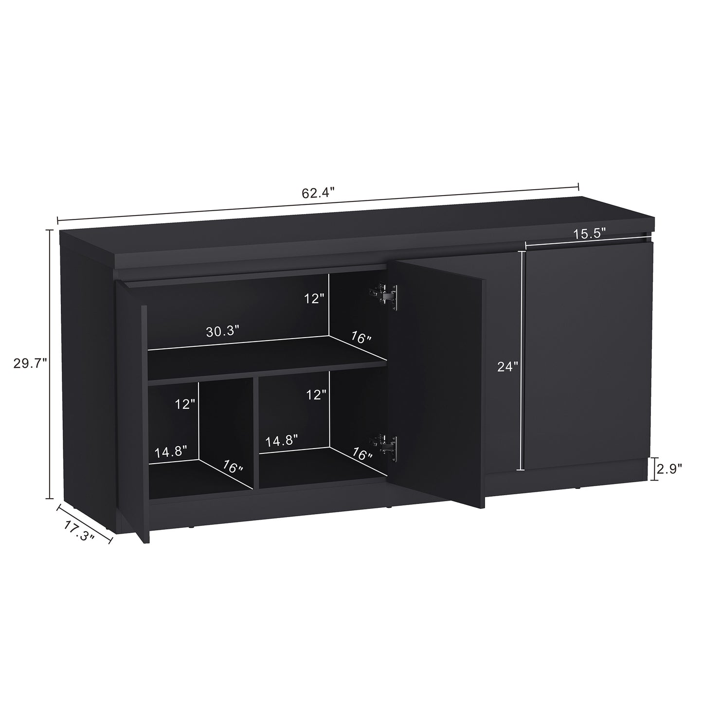 Griffin Modern 62" Sideboard in Onyx SB1006-BK