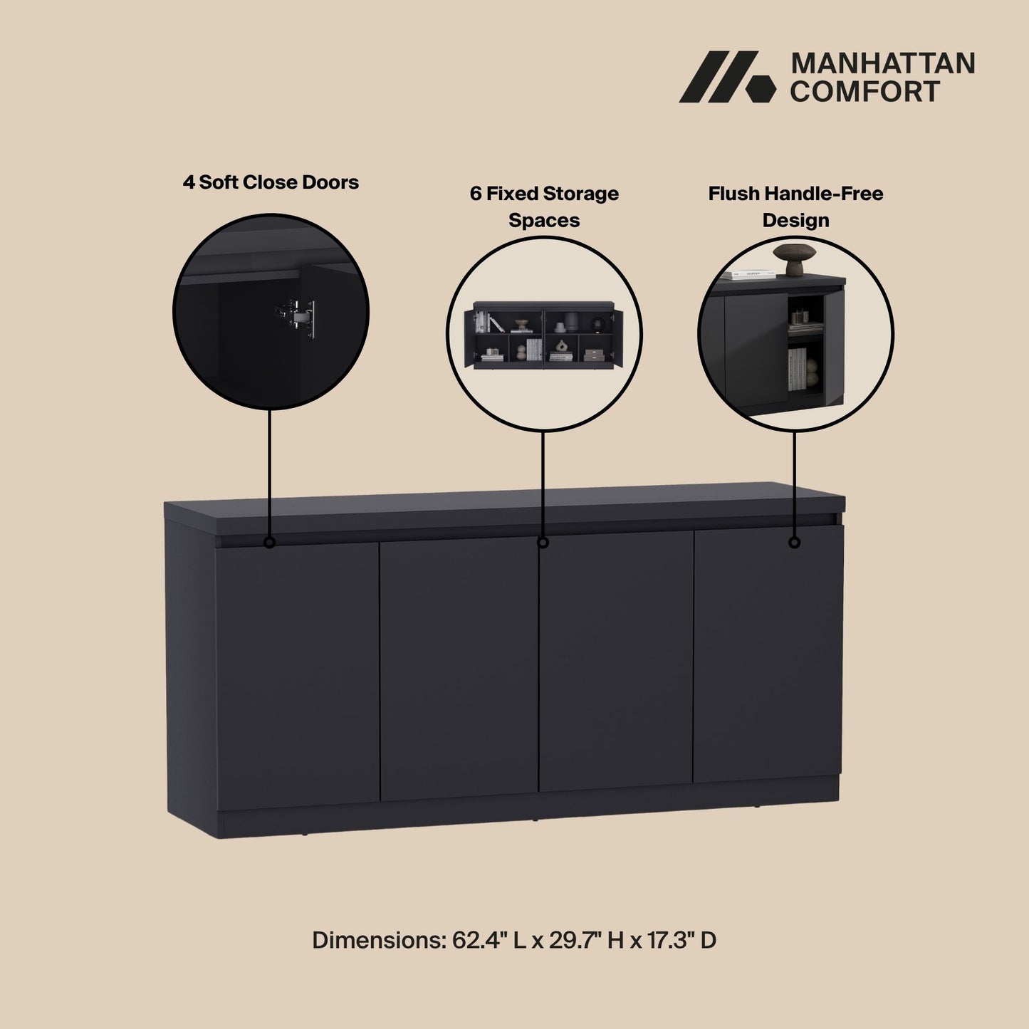 Griffin Modern 62" Sideboard in Onyx SB1006-BK