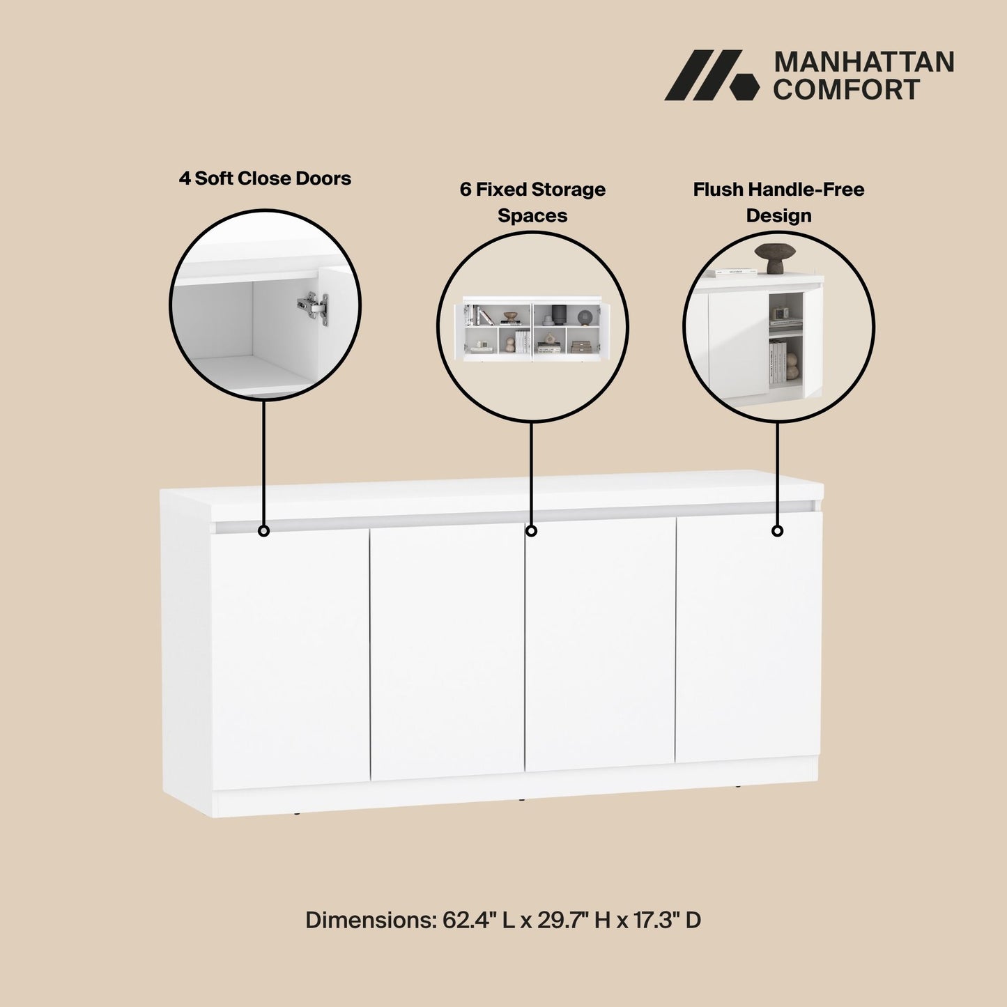 Griffin Modern 62" Sideboard in White SB1006-WH