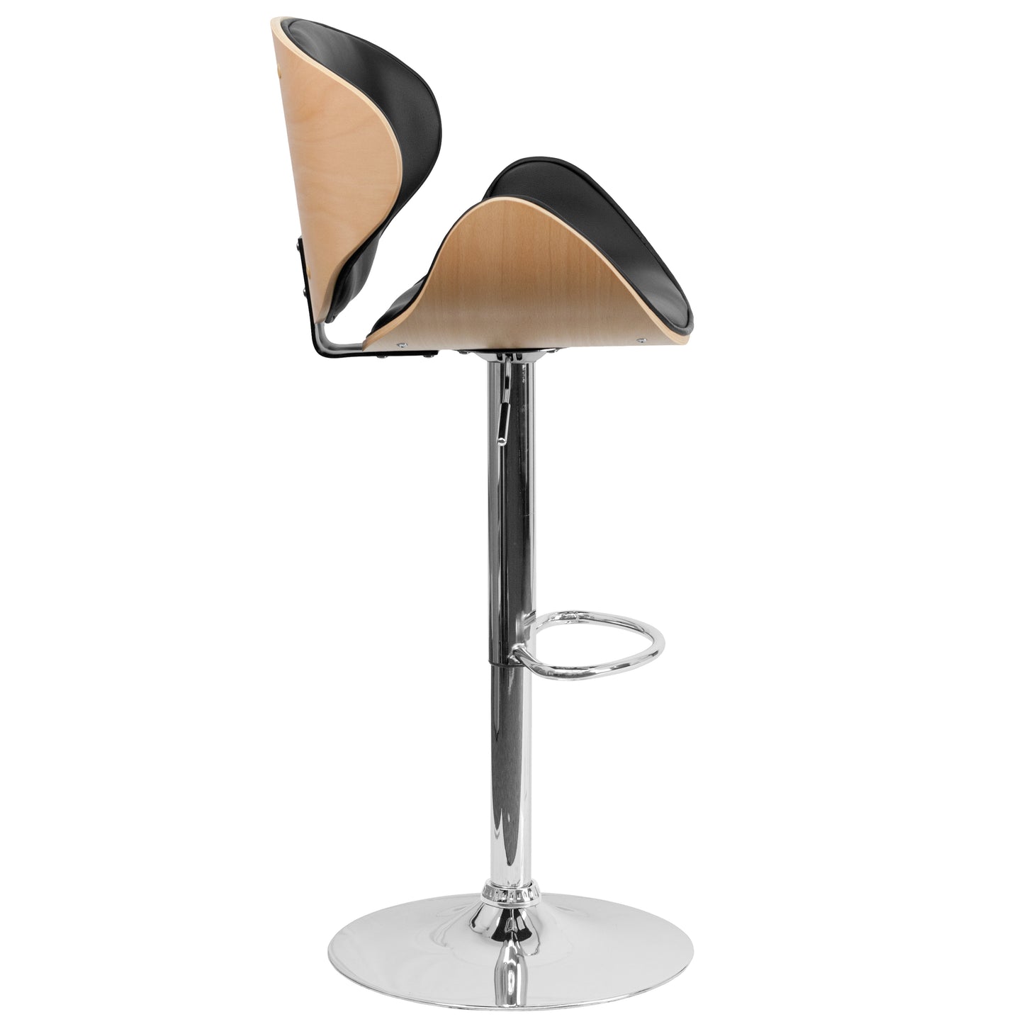 Farley Beech Bentwood Adjustable Height Barstool with Curved Back and Black Vinyl Seat Beech