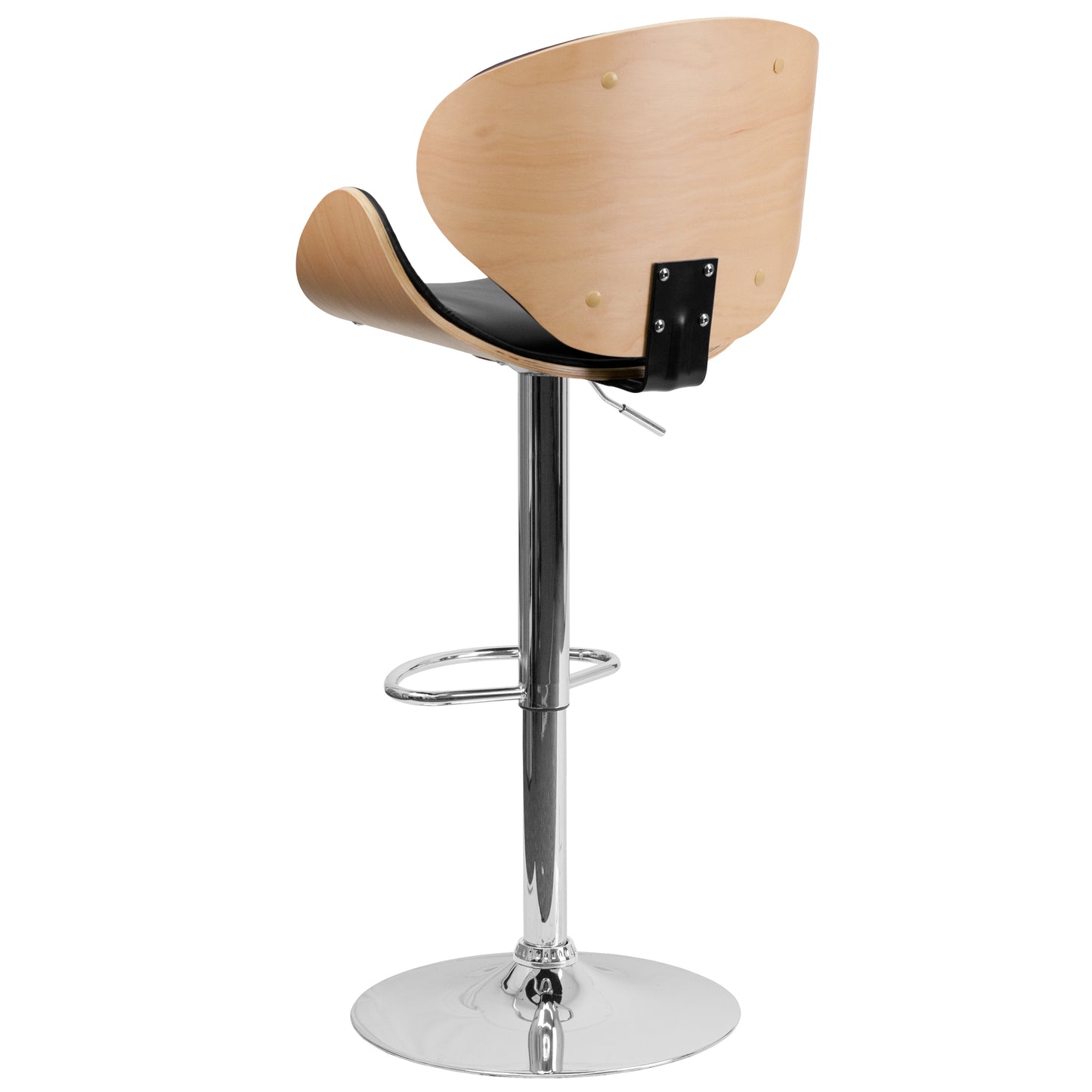 Farley Beech Bentwood Adjustable Height Barstool with Curved Back and Black Vinyl Seat Beech