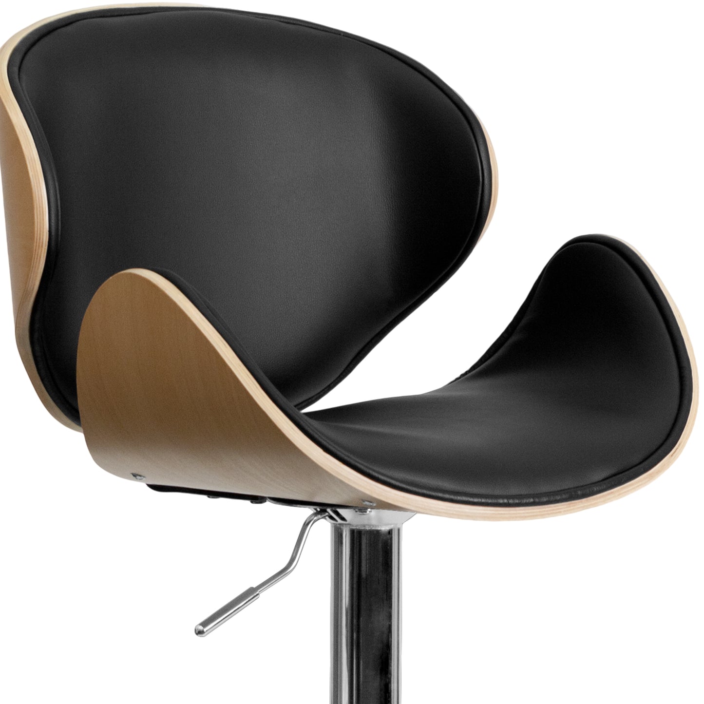 Farley Beech Bentwood Adjustable Height Barstool with Curved Back and Black Vinyl Seat Beech