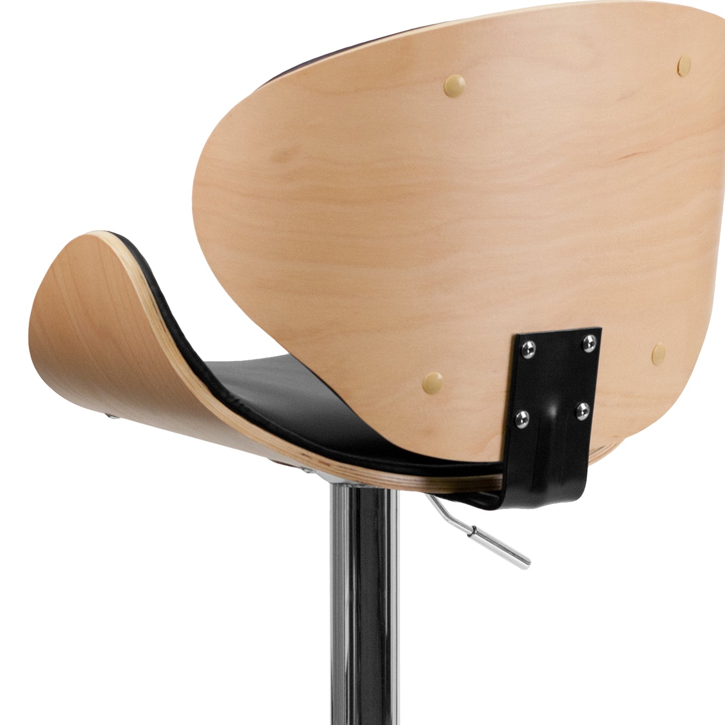 Farley Beech Bentwood Adjustable Height Barstool with Curved Back and Black Vinyl Seat Beech