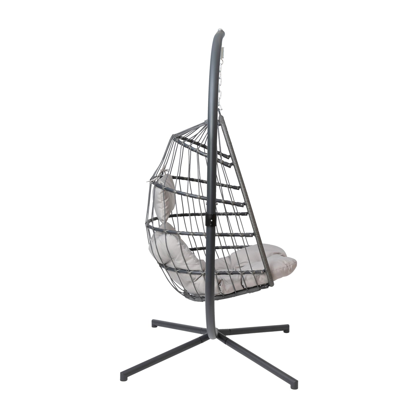 Cleo Patio Hanging Egg Chair, Wicker Hammock with Soft Seat Cushions & Swing Stand, Indoor/Outdoor Gray Frame-Gray Cushions Gray