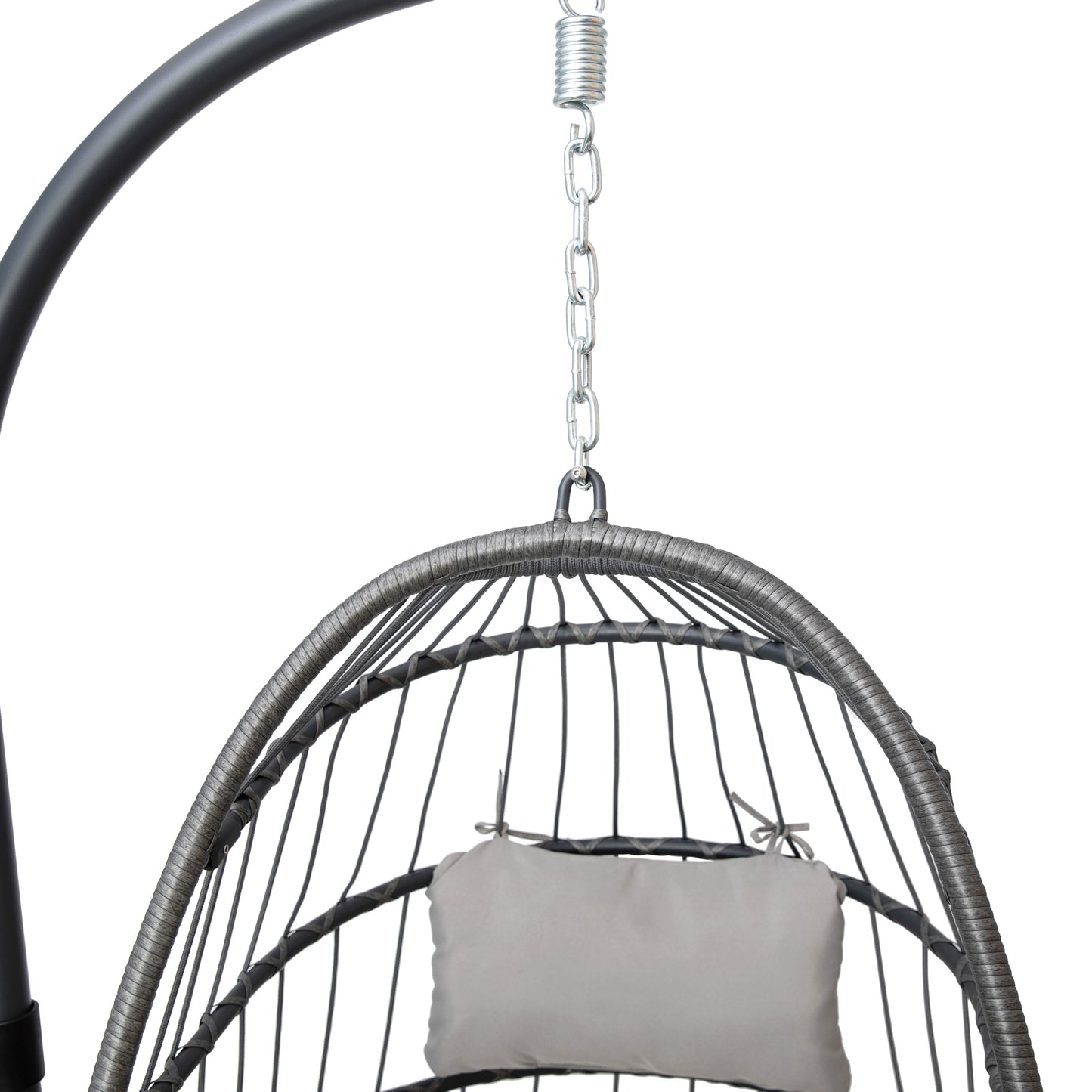 Cleo Patio Hanging Egg Chair, Wicker Hammock with Soft Seat Cushions & Swing Stand, Indoor/Outdoor Gray Frame-Gray Cushions Gray