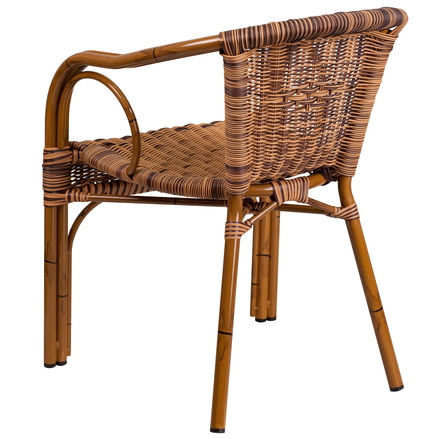 Cadiz Series Burning Brown Rattan Restaurant Patio Chair with Dark Red Bamboo-Aluminum Frame Burning Brown Rattan/Dark Red Bamboo-Aluminum Frame