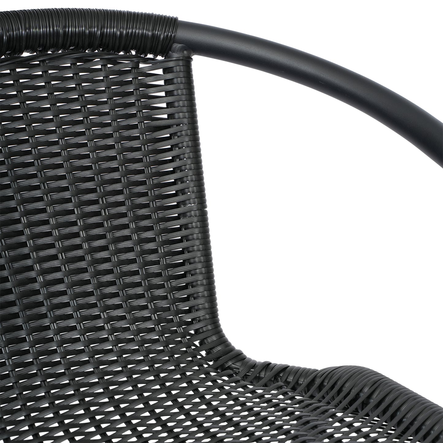 Lila Commercial Grade Indoor-Outdoor PE Rattan Restaurant Barstool with Black Aluminum Frame and Footrest in Black Black