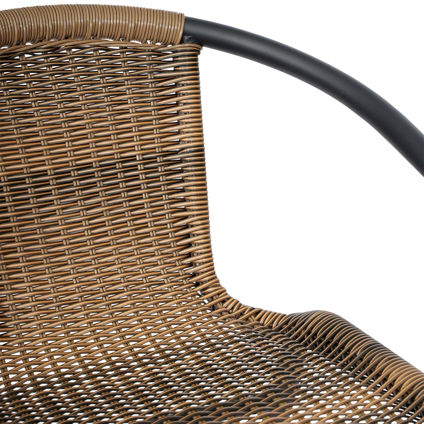 Lila Commercial Grade Indoor-Outdoor PE Rattan Restaurant Barstool with Black Aluminum Frame and Footrest in Medium Brown Medium Brown