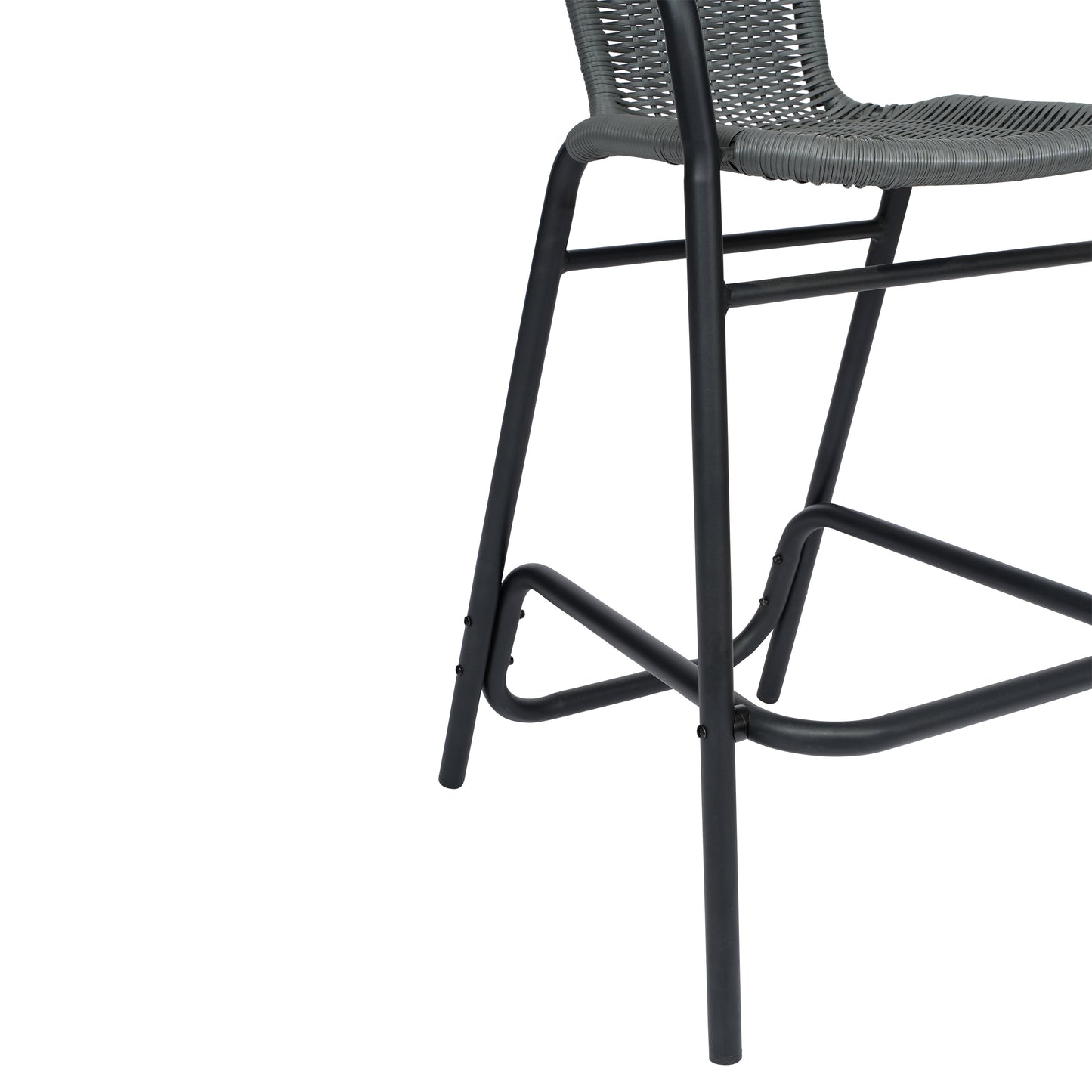 Lila Commercial Grade Indoor-Outdoor PE Rattan Restaurant Barstool with Black Aluminum Frame and Footrest in Gray Gray