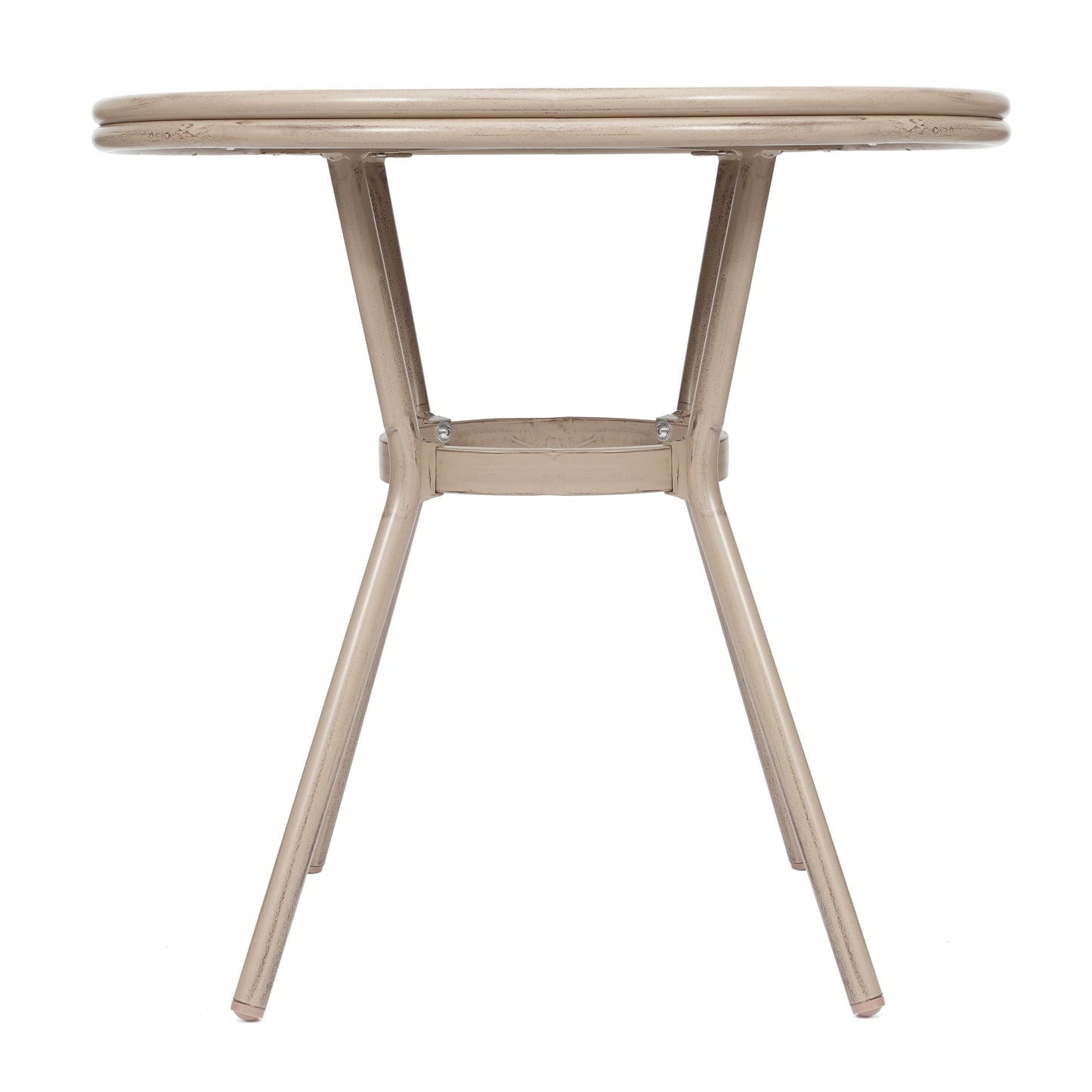Marseille Indoor/Outdoor Commercial Bistro 31.5" Table, Black/White Textilene, Glass Top, Bamboo Print Aluminum Frame in Light Natural Black & White Textilene/Light Natural Frame