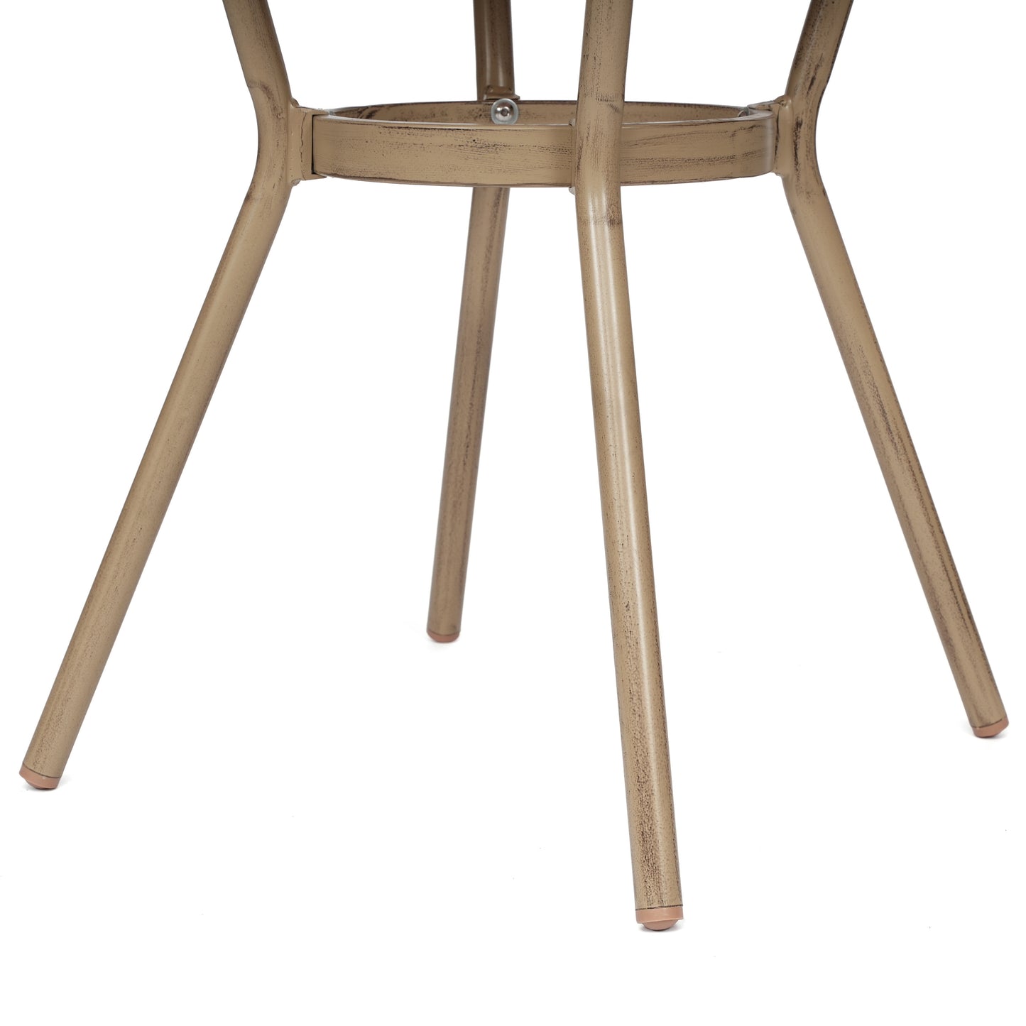 Lourdes Indoor/Outdoor Commercial Bistro 31.5" Table, Natural/White PE Rattan, Glass Top, Bamboo Print Aluminum Frame in Light Natural Natural & White Rattan/Light Natural Frame