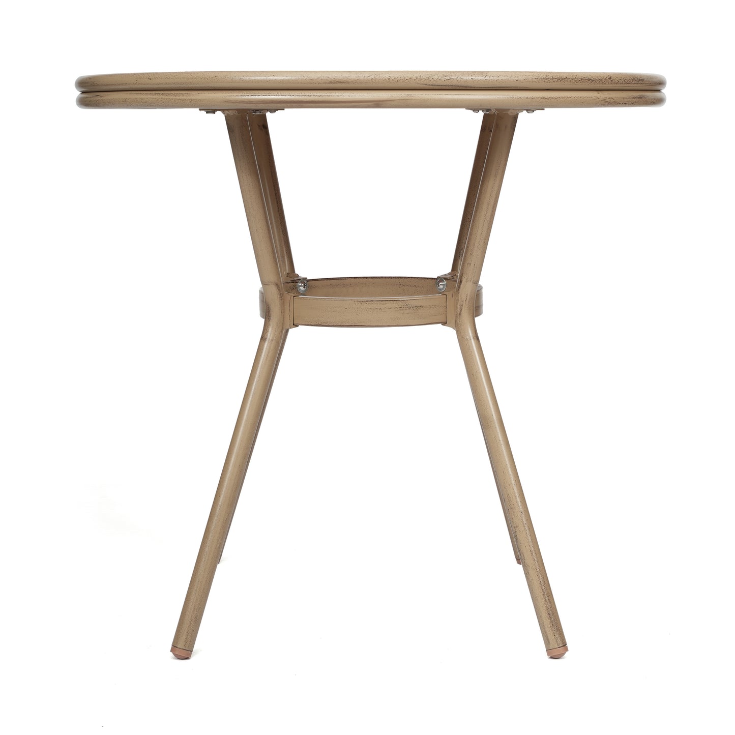 Lourdes Indoor/Outdoor Commercial Bistro 31.5" Table, Natural/White PE Rattan, Glass Top, Bamboo Print Aluminum Frame in Light Natural Natural & White Rattan/Light Natural Frame