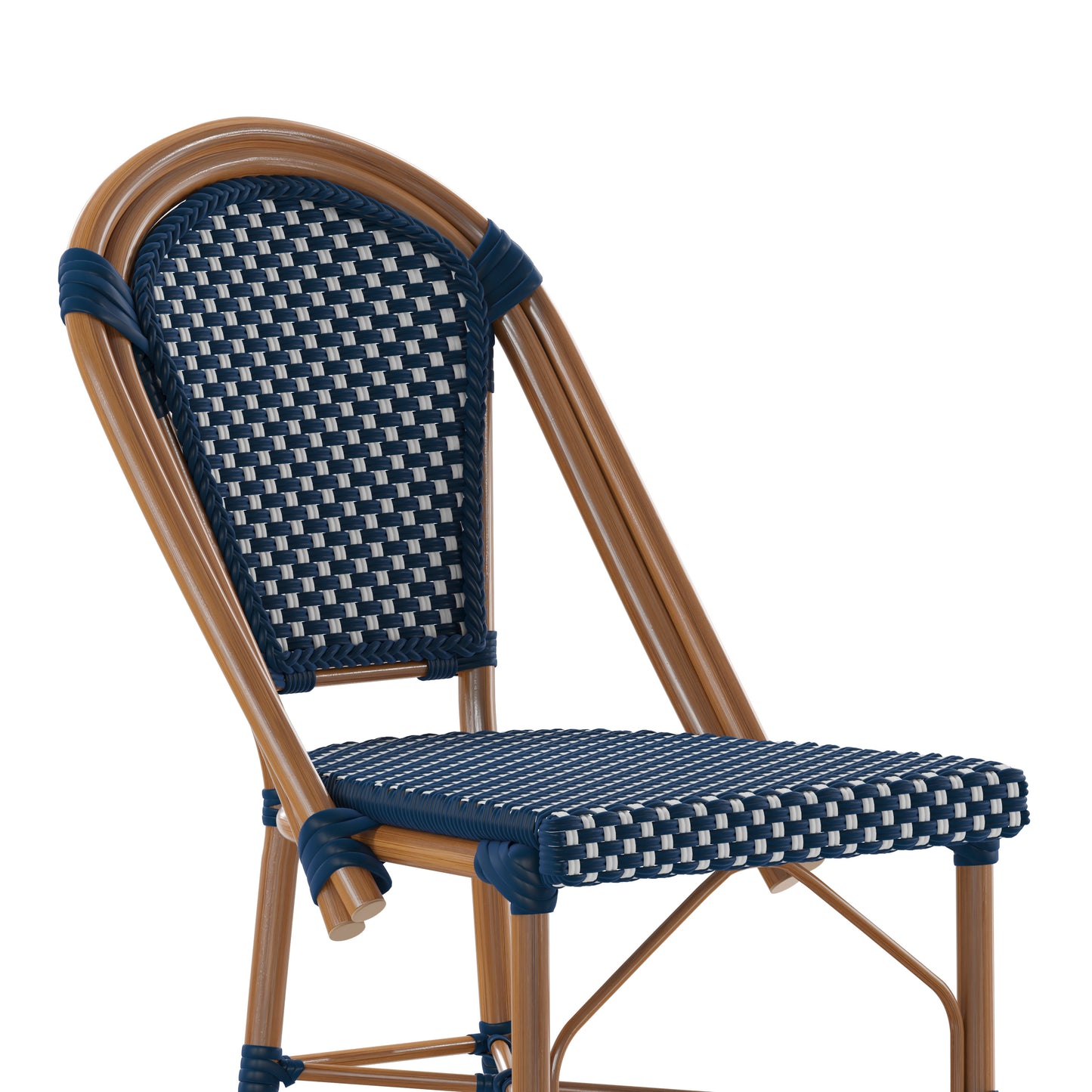 Bordeaux Stackable Indoor/Outdoor Bistro 30" High Barstool, Commercial Grade, Navy/White and Bamboo Finish Navy & White/Natural Frame SDA-AD642001-BS-NVYWH-NAT-GG